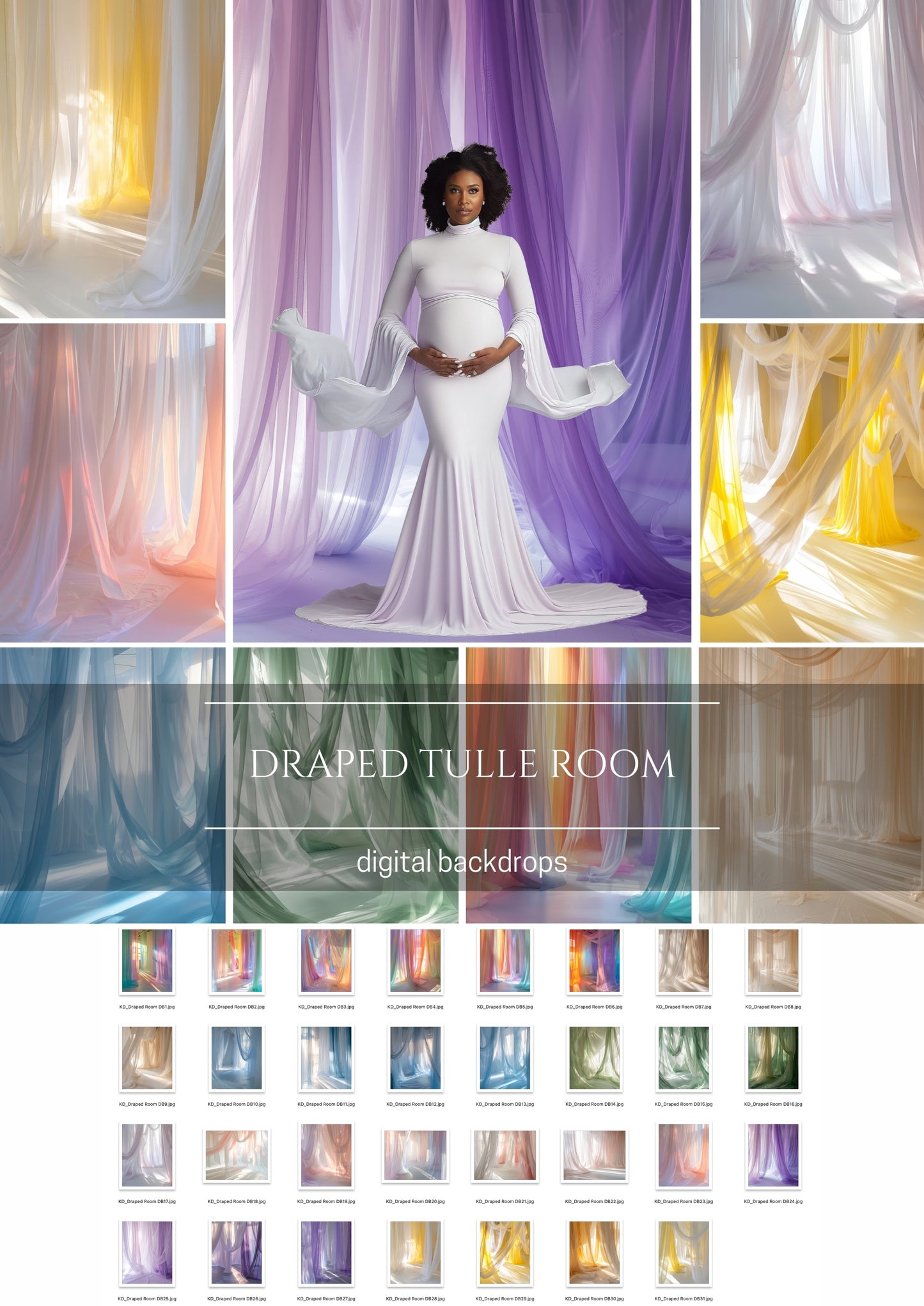 30 Draped Tulle Room Maternity Fine Art Backdrop Overlays