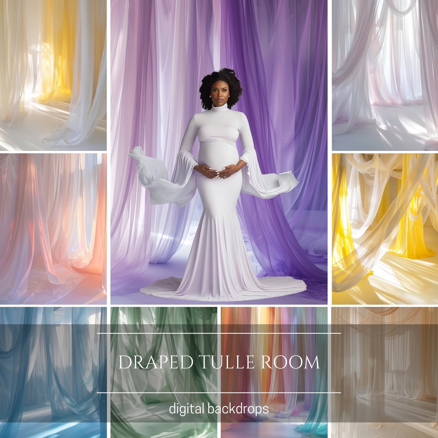 30 Draped Tulle Room Maternity Fine Art Backdrop Overlays