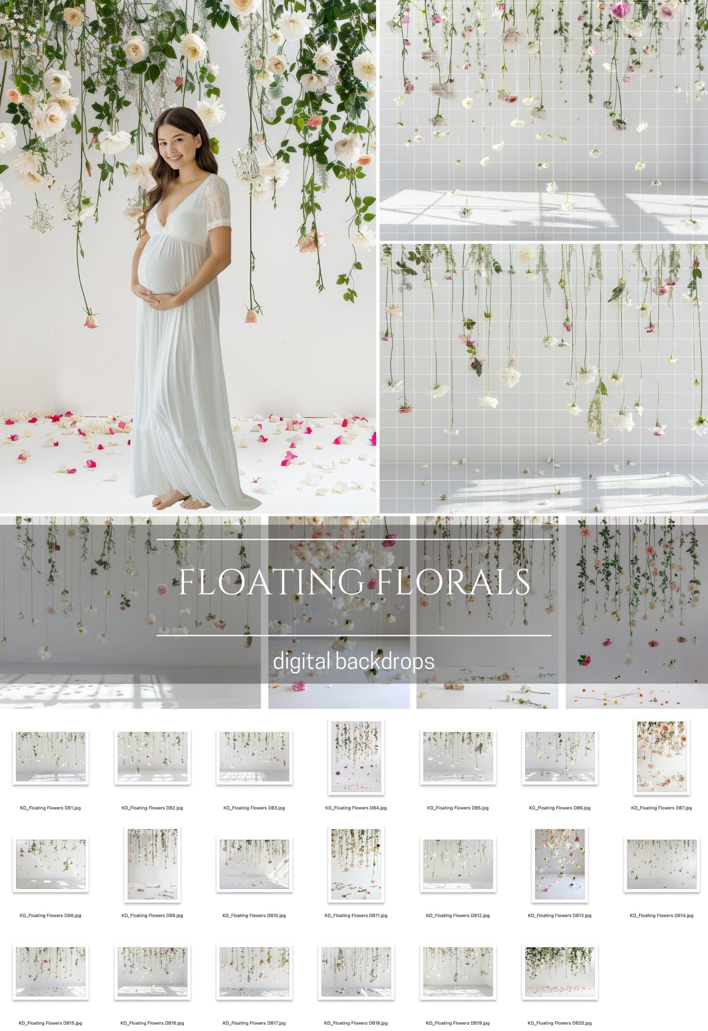 Floating Florals Maternity Digital Backdrops Overlays