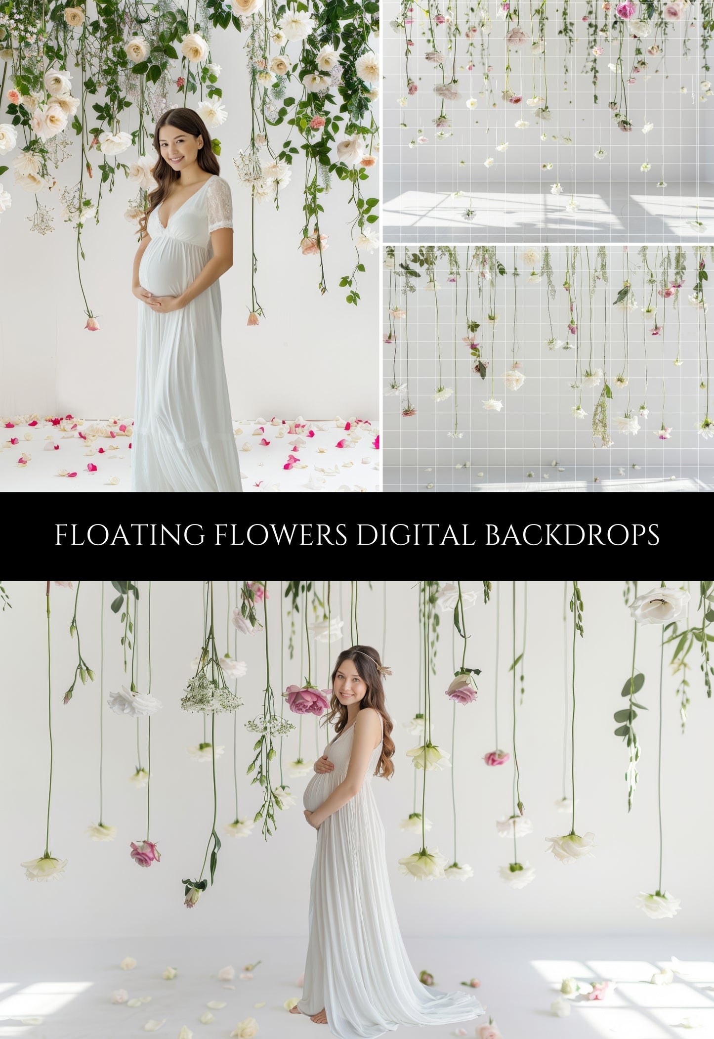 Floating Florals Maternity Digital Backdrops Overlays