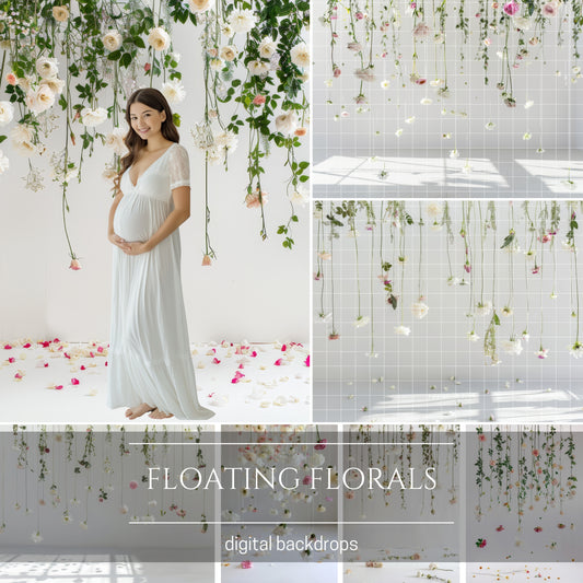 Floating Florals Maternity Digital Backdrops Overlays