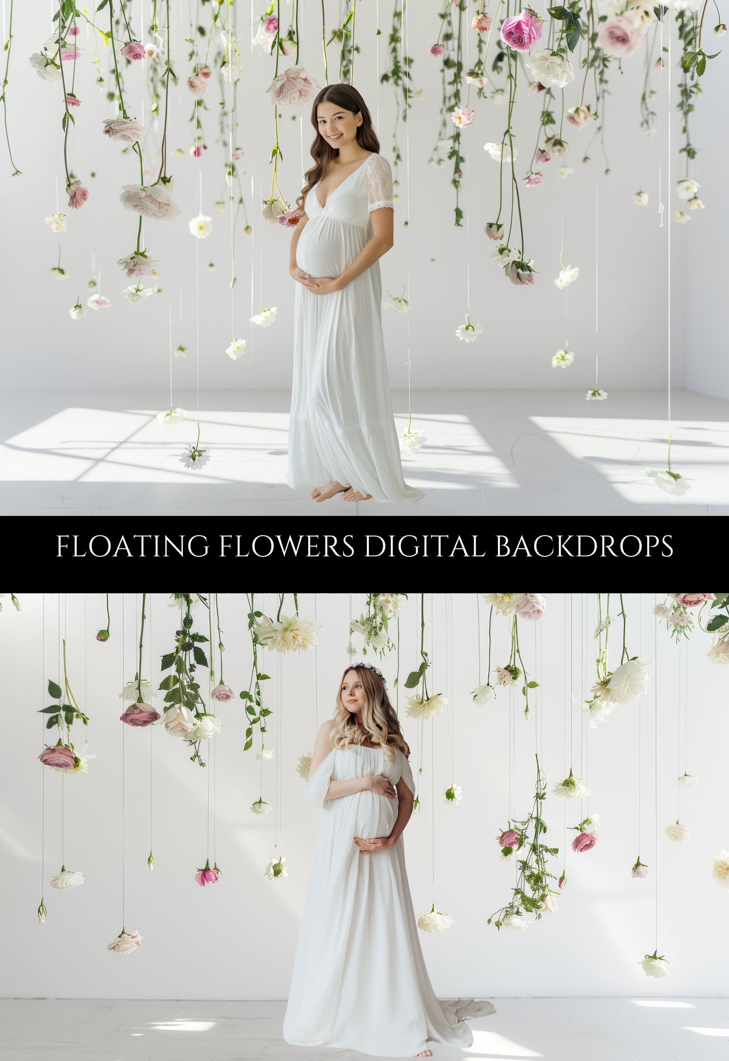 Floating Florals Maternity Digital Backdrops Overlays