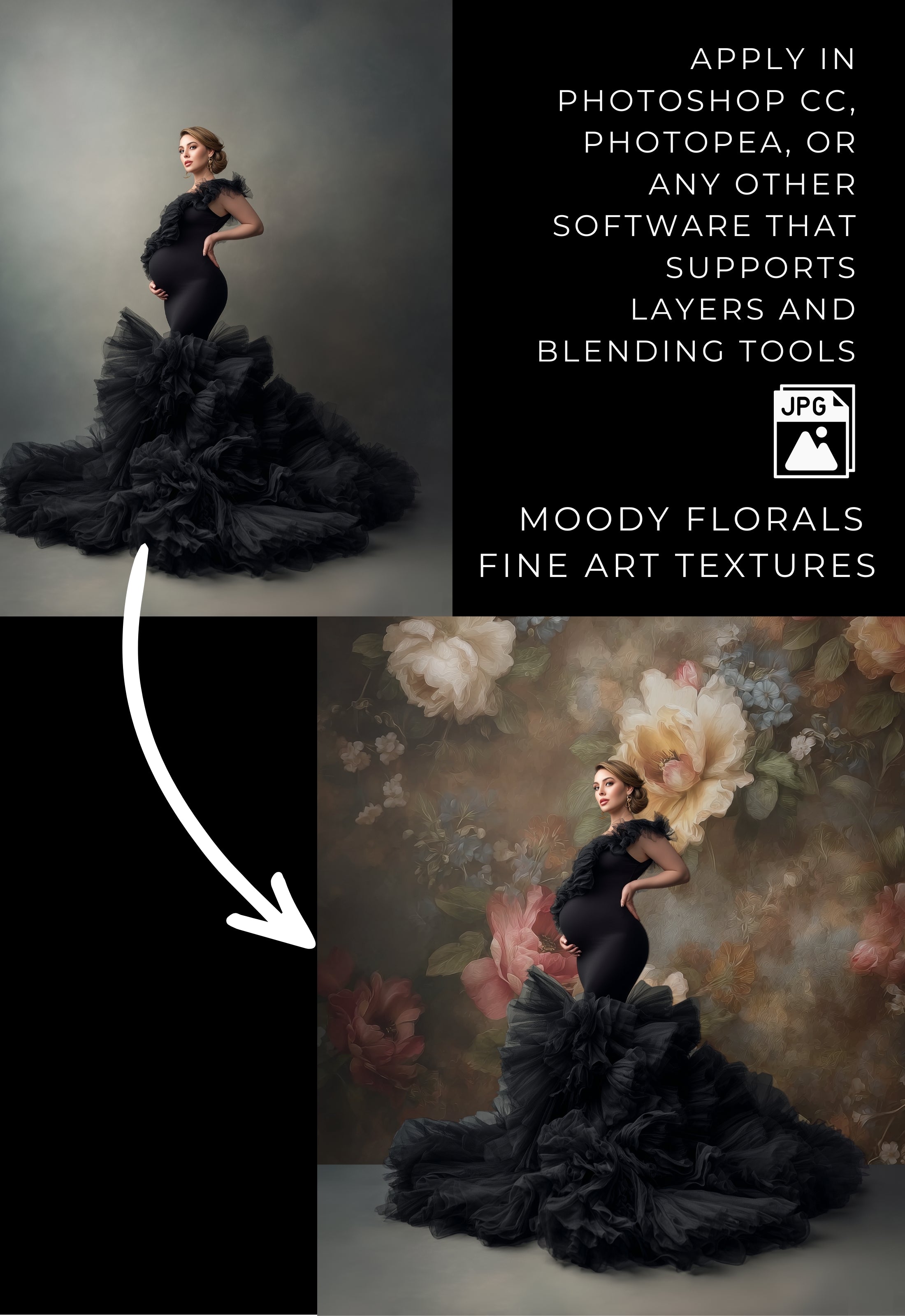 Moody Florals Fine Art Portrait Textures