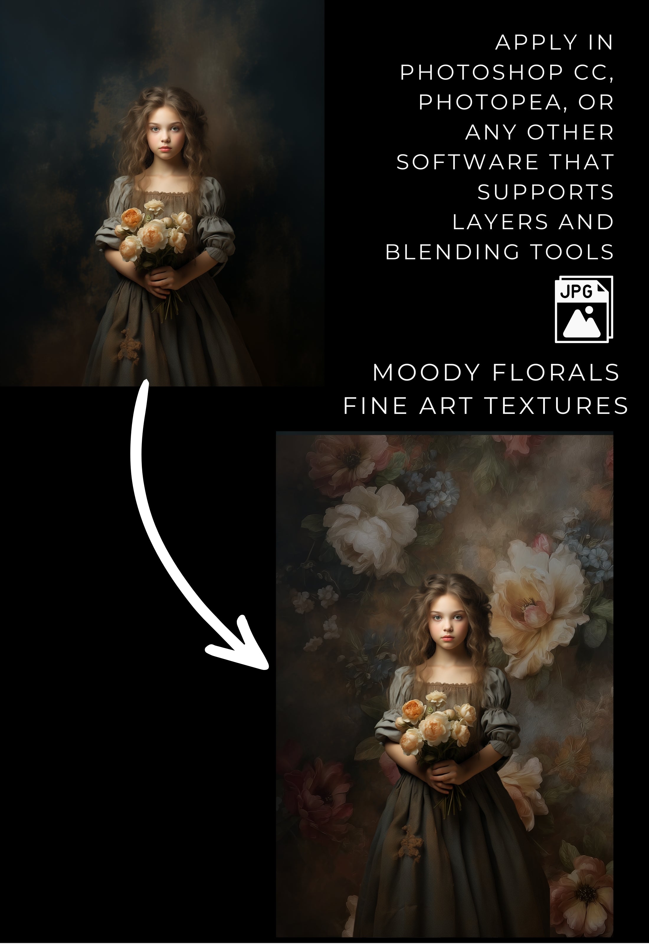 Moody Florals Fine Art Portrait Textures