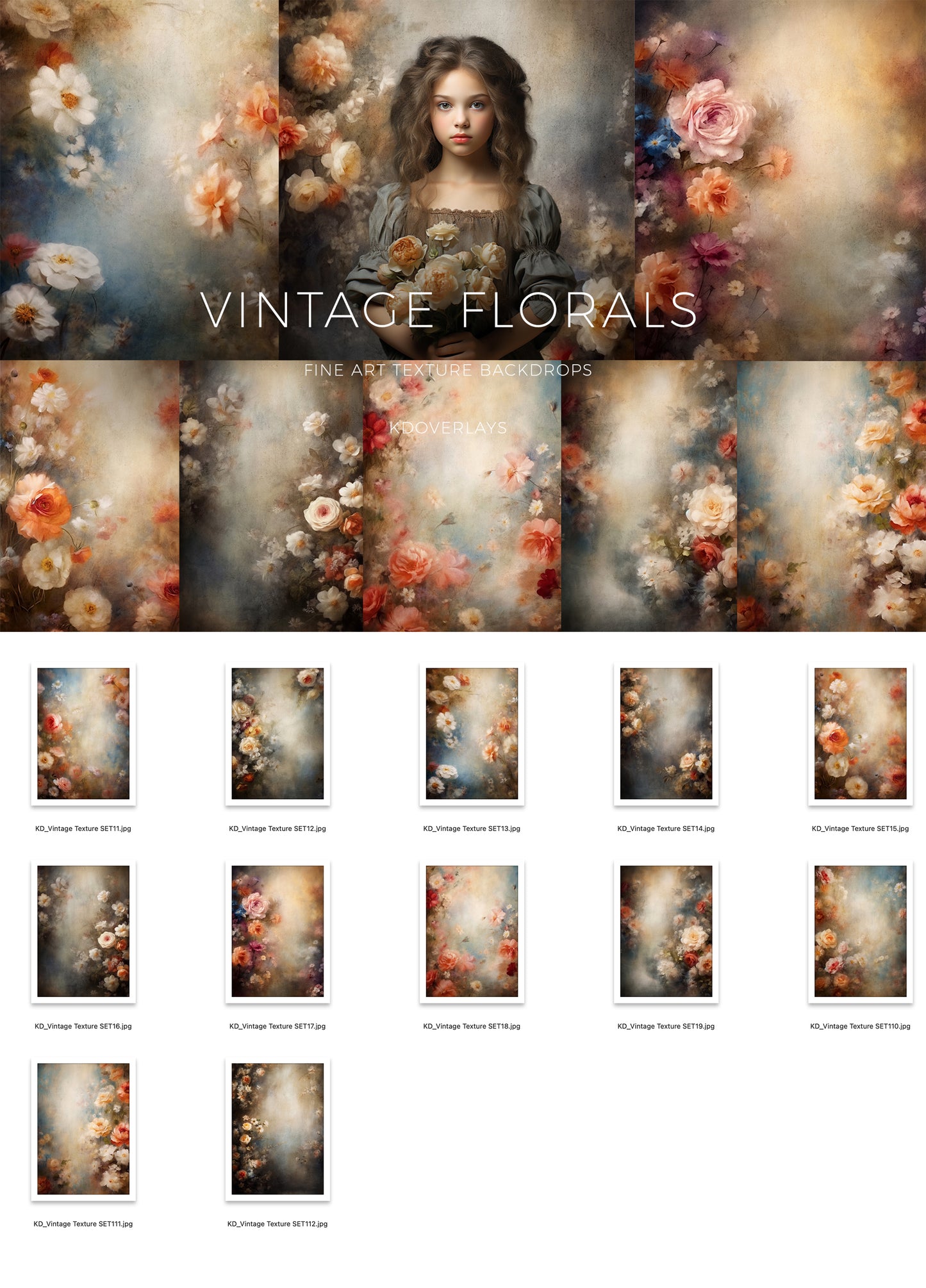 Vintage Floral Fine Art Texture Backdrops