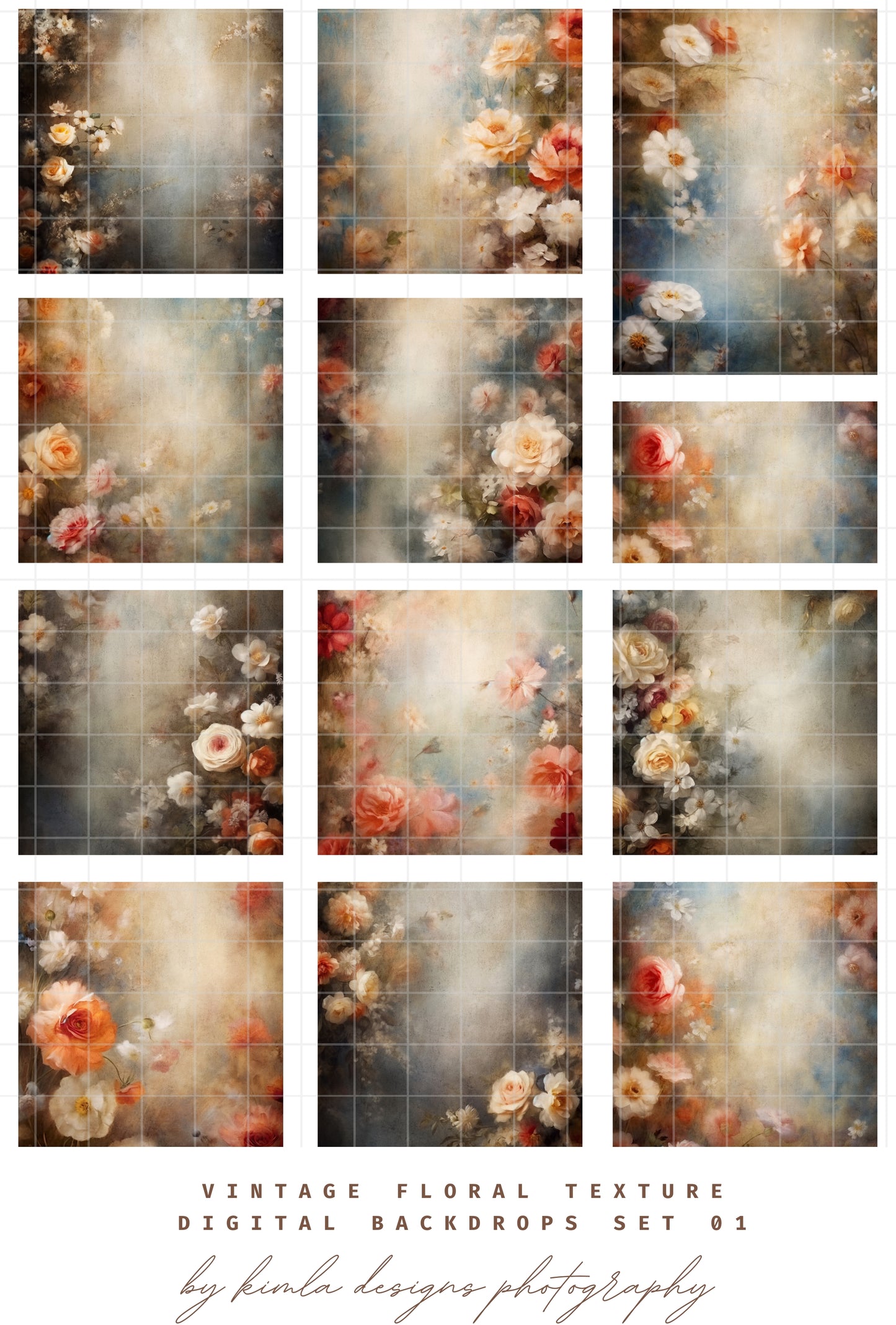 Vintage Floral Fine Art Texture Backdrops