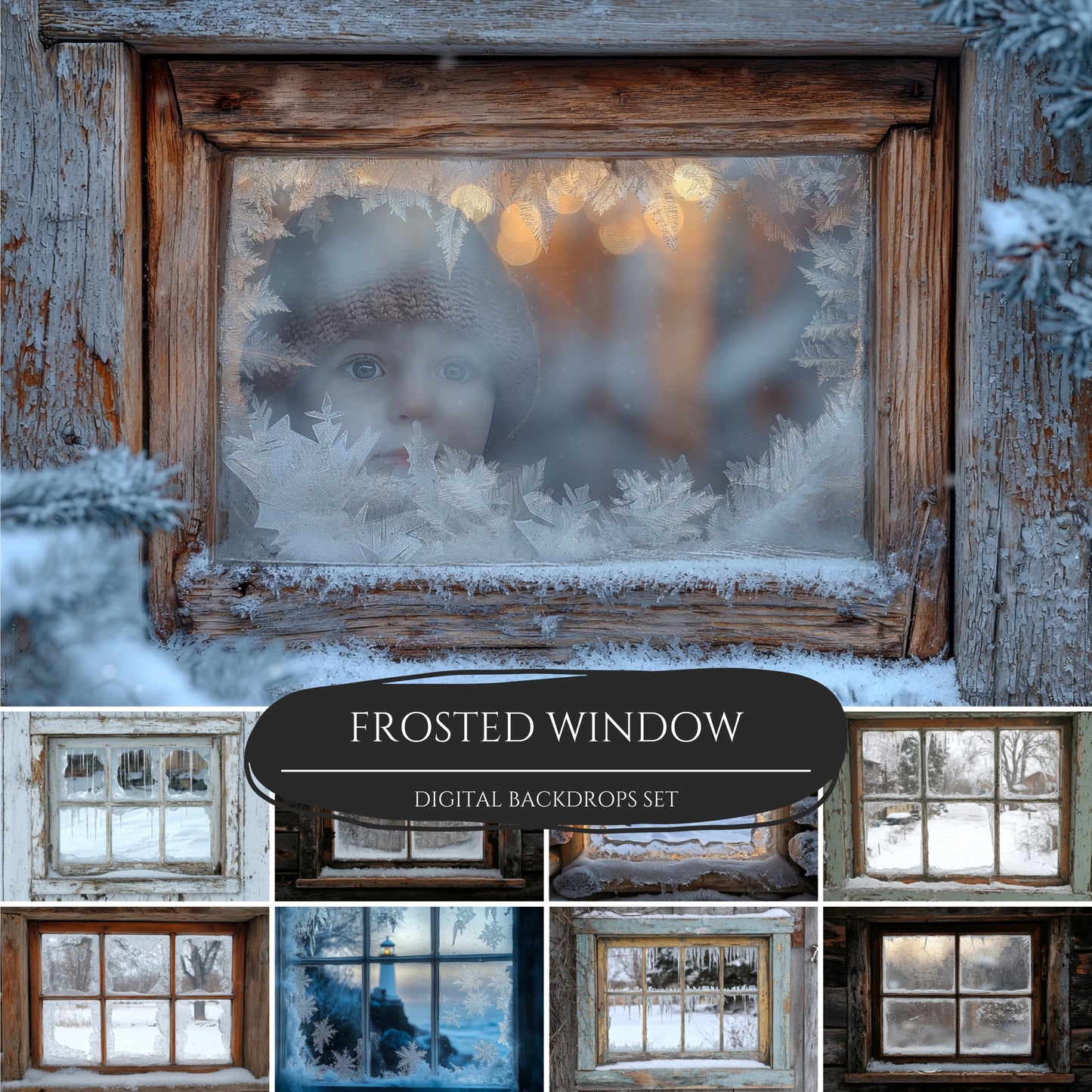 Frosted Window Christmas Backdrop Overlays for Composite Photography