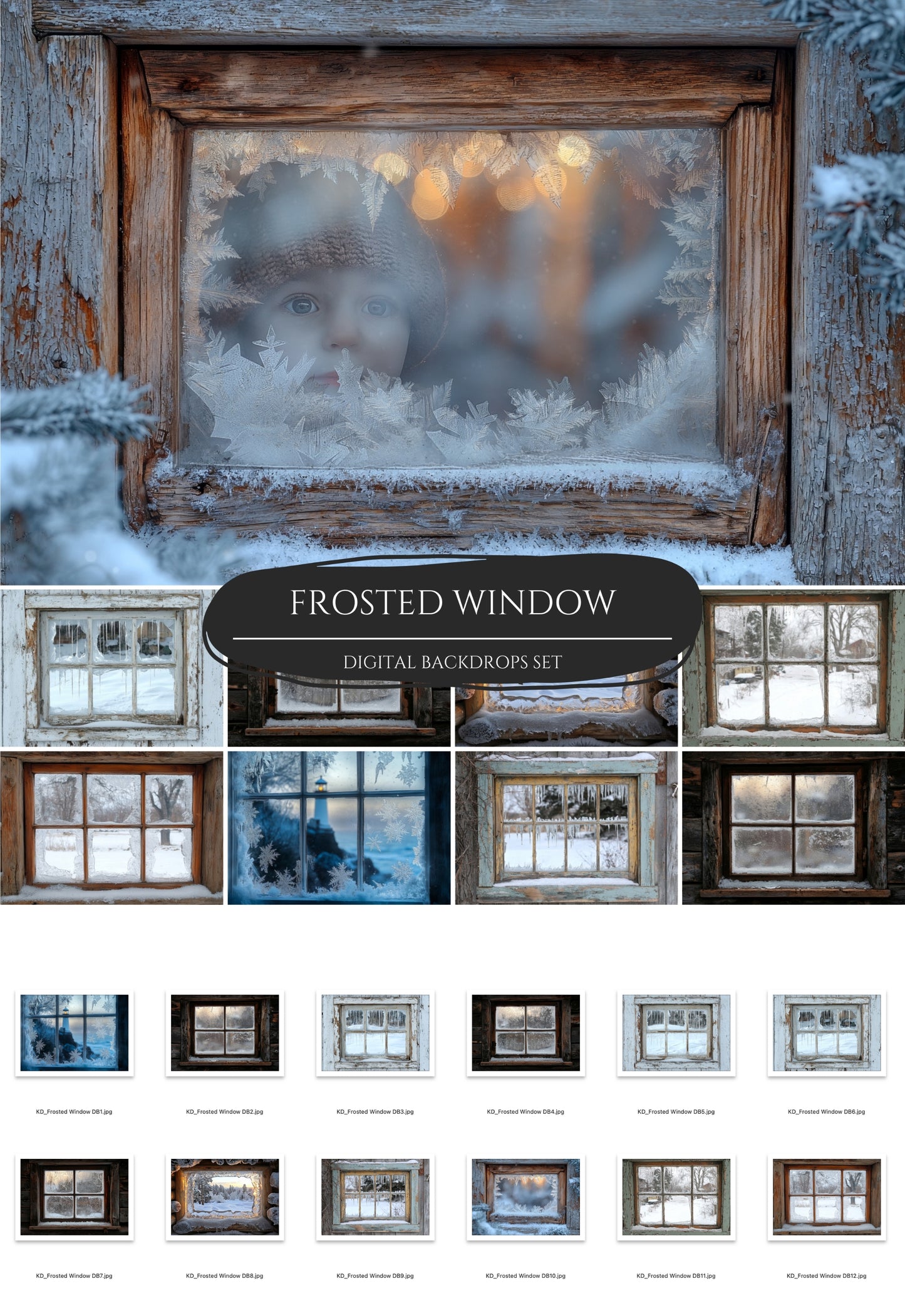 Frosted Window Christmas Backdrop Overlays for Composite Photography