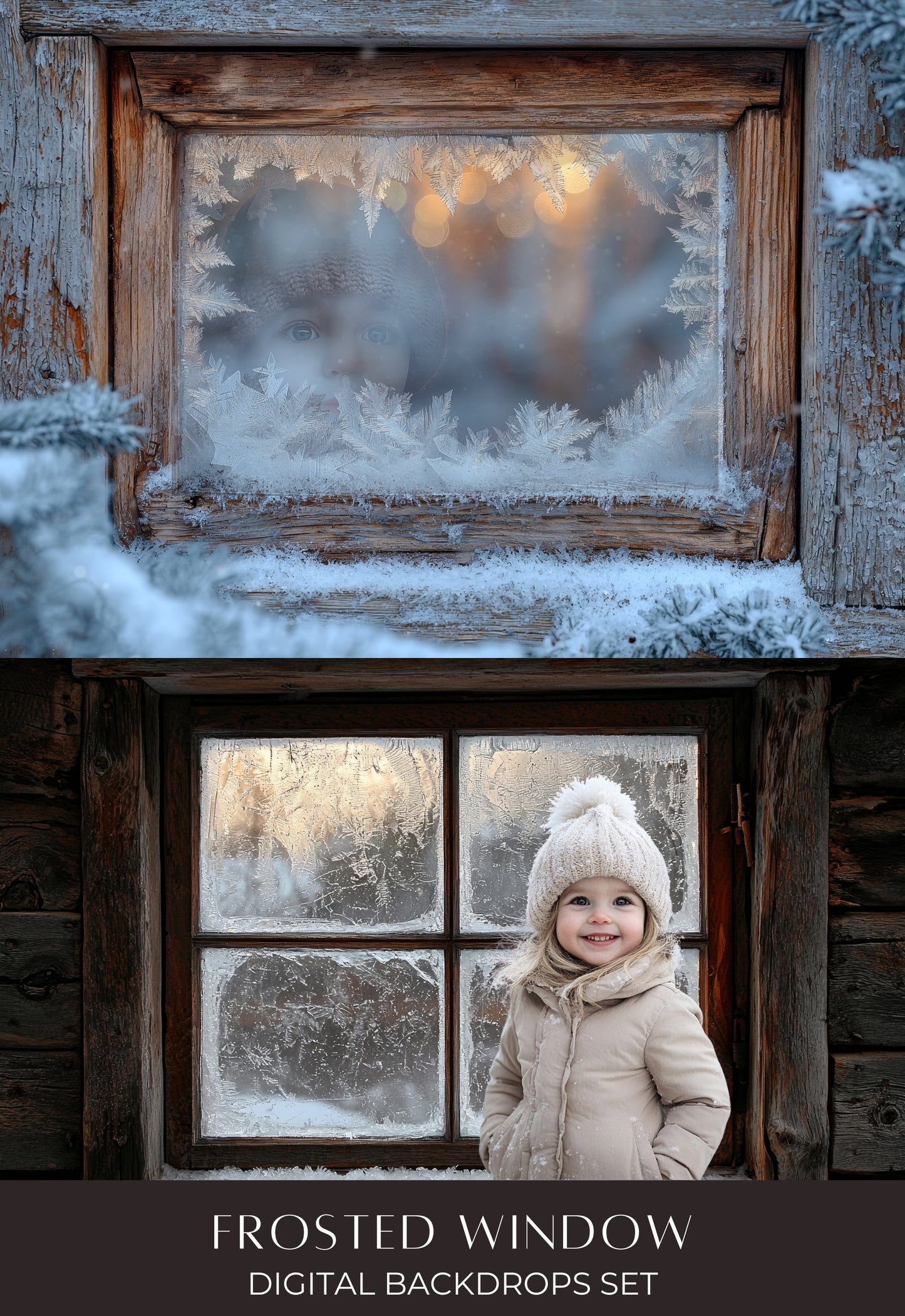 Frosted Window Christmas Backdrop Overlays for Composite Photography