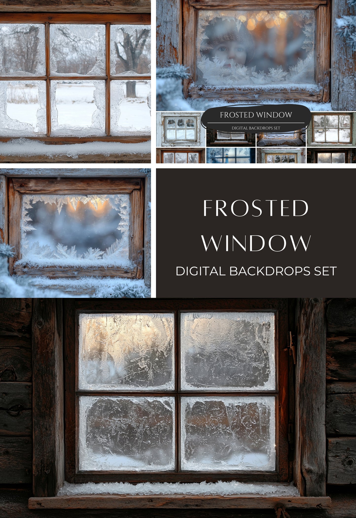 Frosted Window Christmas Backdrop Overlays for Composite Photography