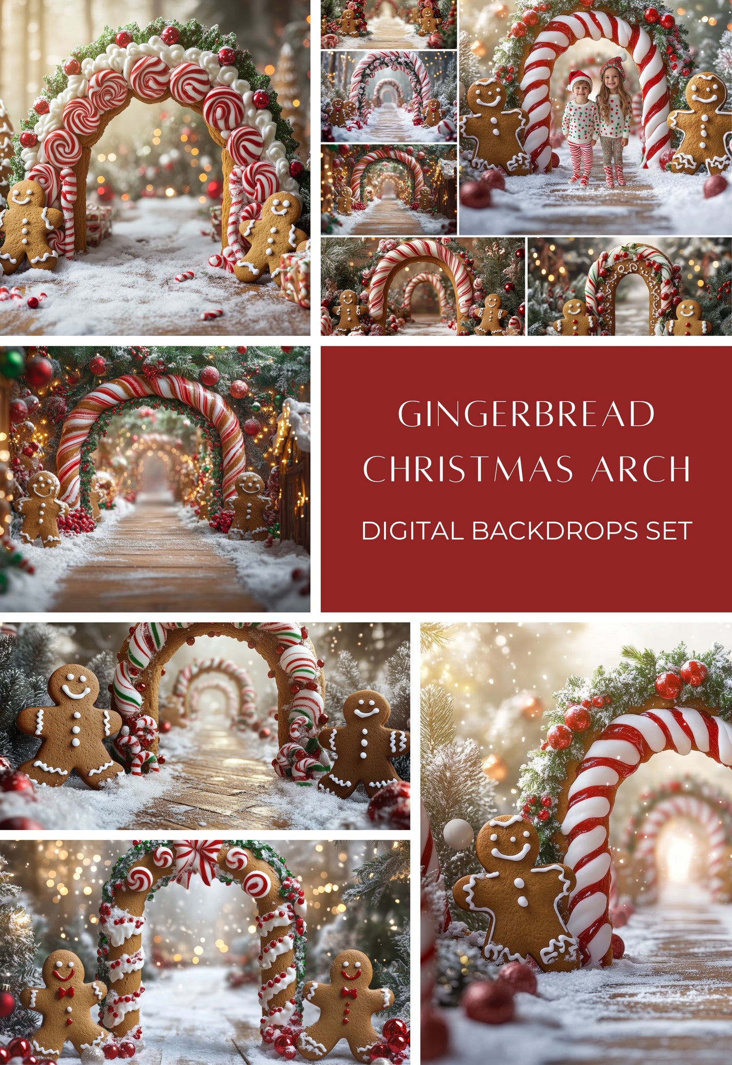 Gingerbread Christmas Arch Digital Backdrops