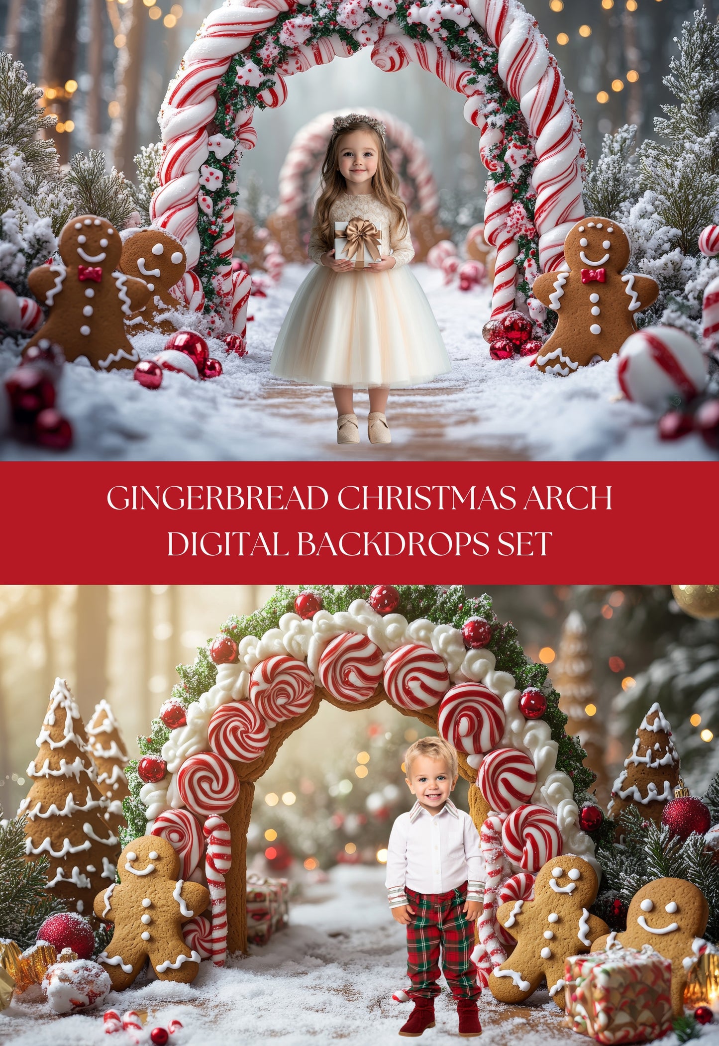 Gingerbread Christmas Arch Digital Backdrops