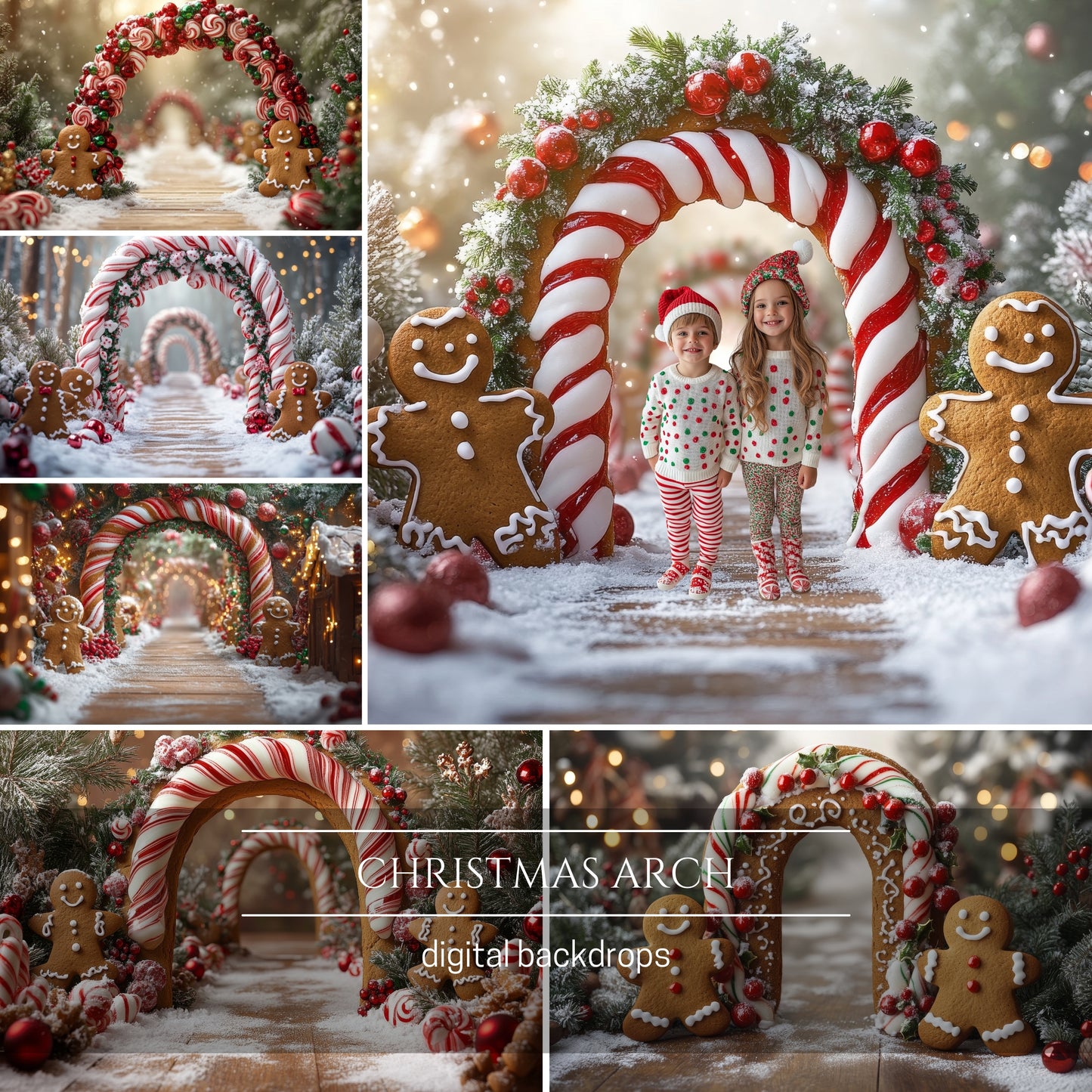 Gingerbread Christmas Arch Digital Backdrops