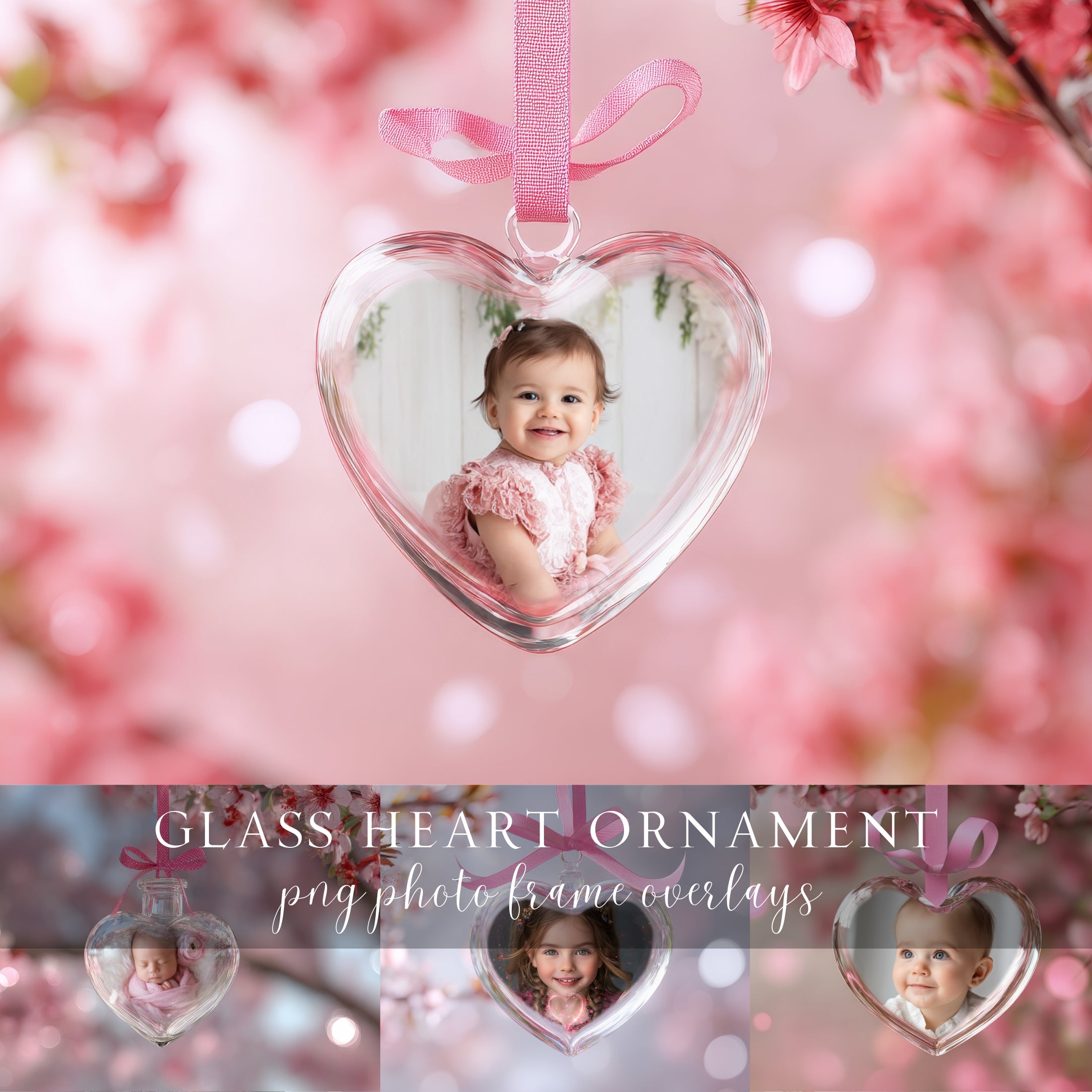 Glass Heart Ornament Photo Frame Overlays