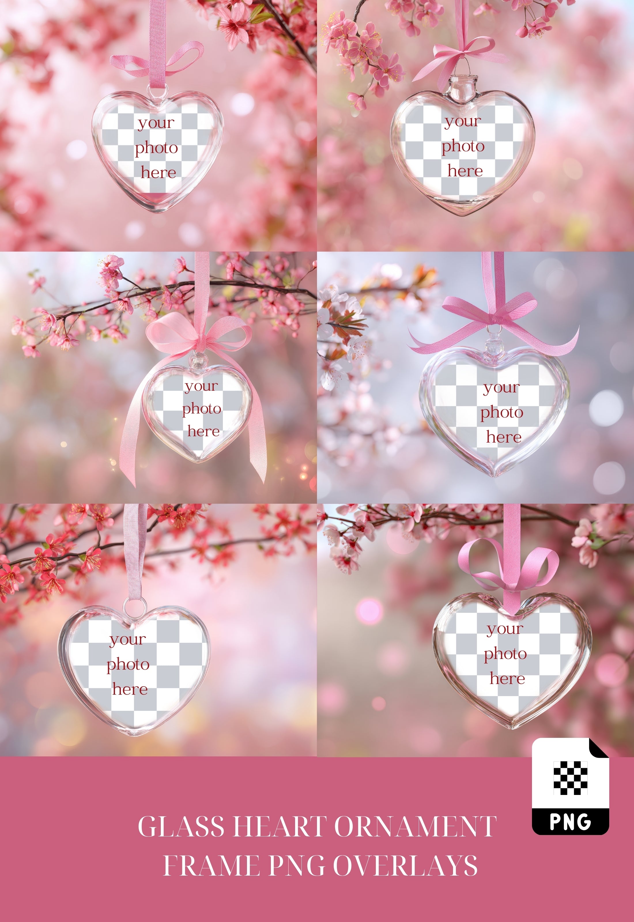 Glass Heart Ornament Photo Frame Overlays
