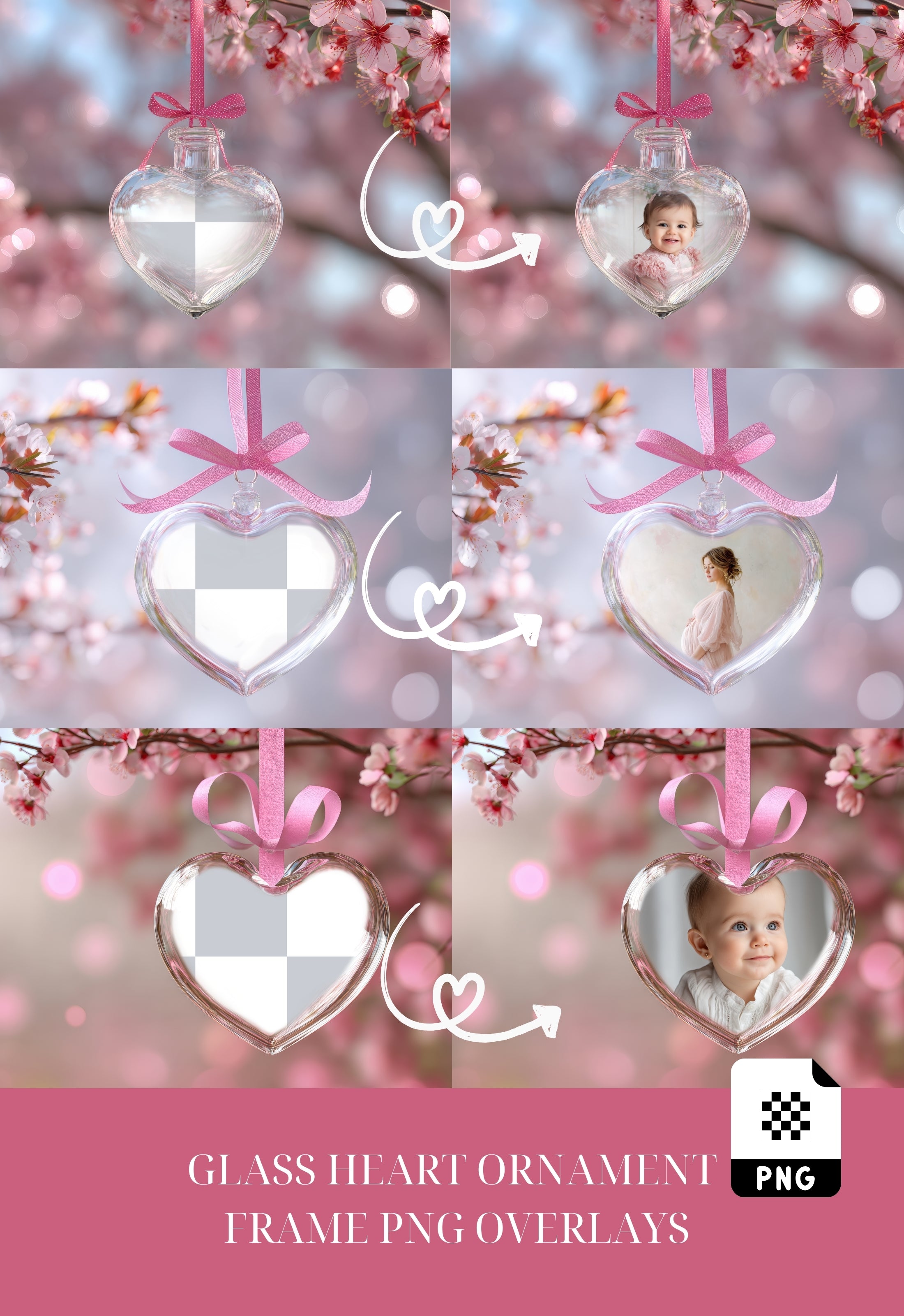 Glass Heart Ornament Photo Frame Overlays