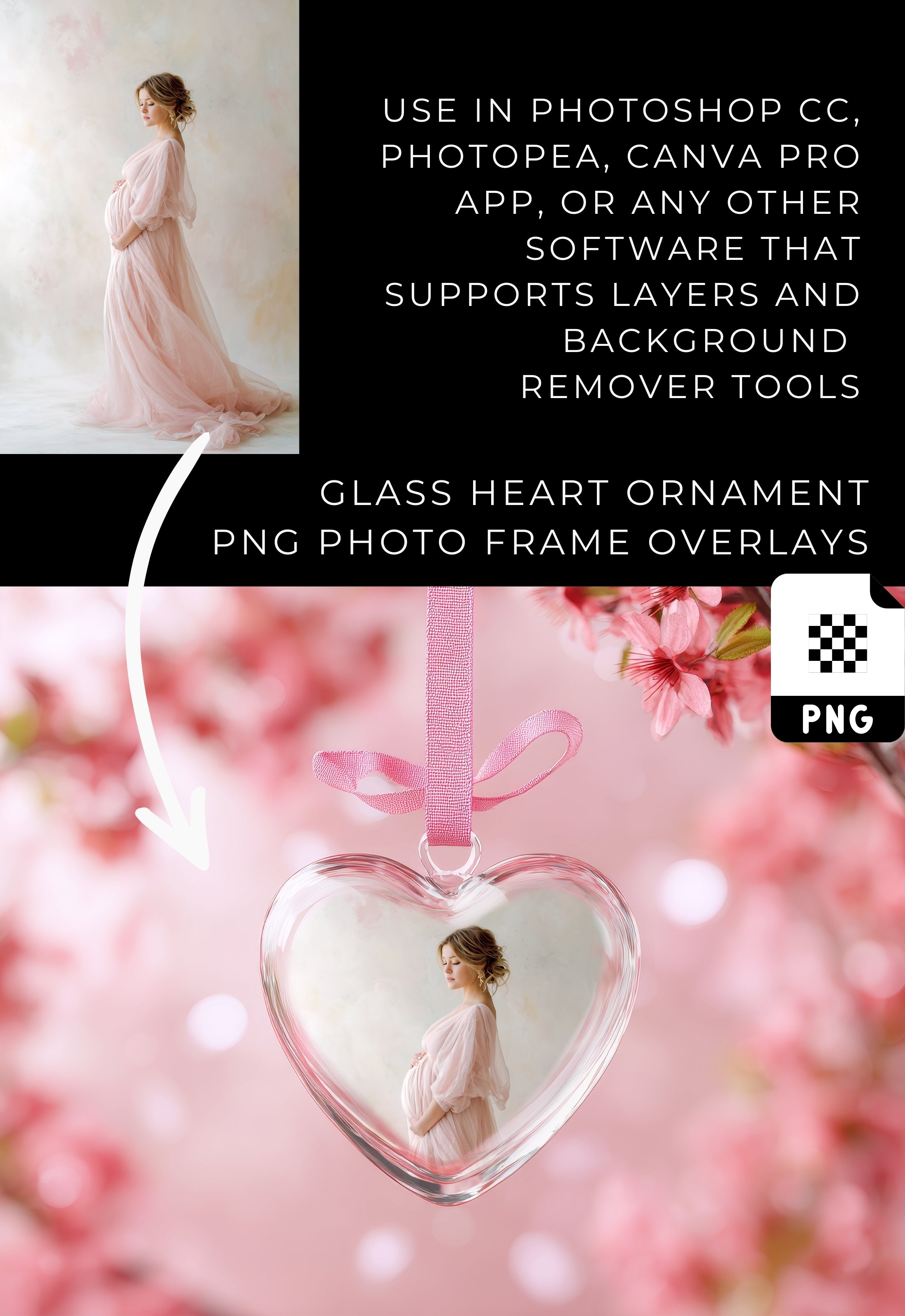 Glass Heart Ornament Photo Frame Overlays