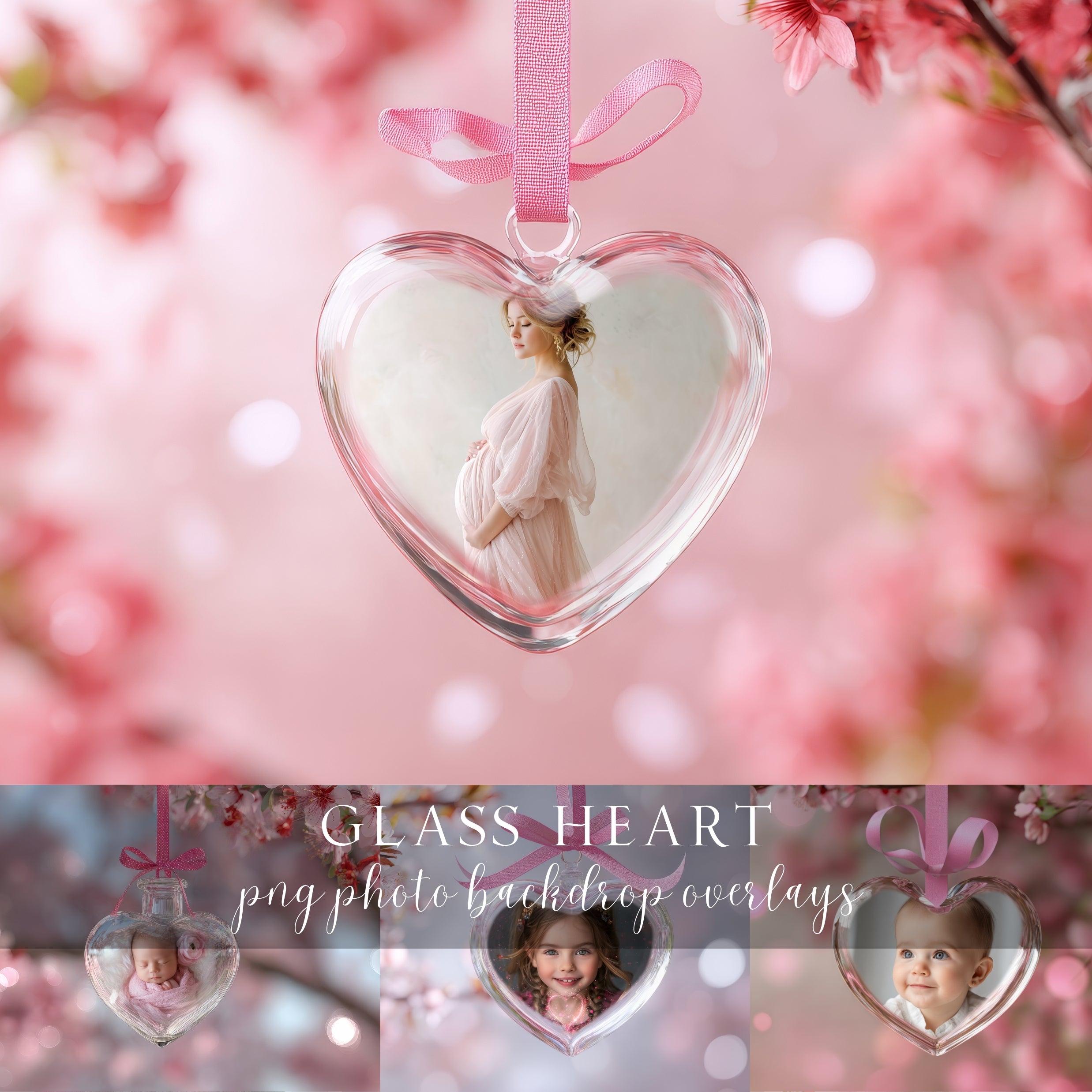 Glass Heart Ornament Photo Frame Overlays