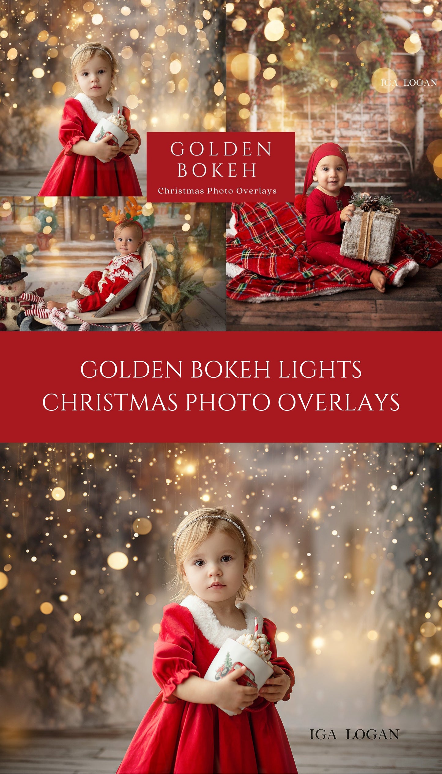 Golden Bokeh Light Christmas Overlays