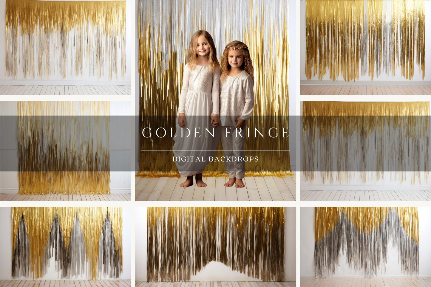 Golden Tinsel Foil Fringe Digital Backdrops