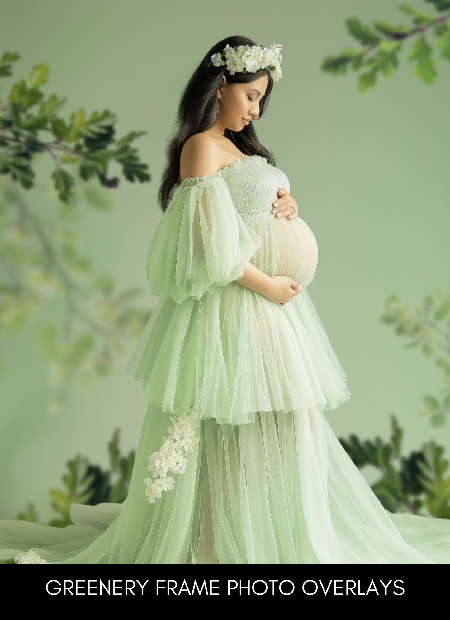Greenery Floral Frame Maternity Overlays