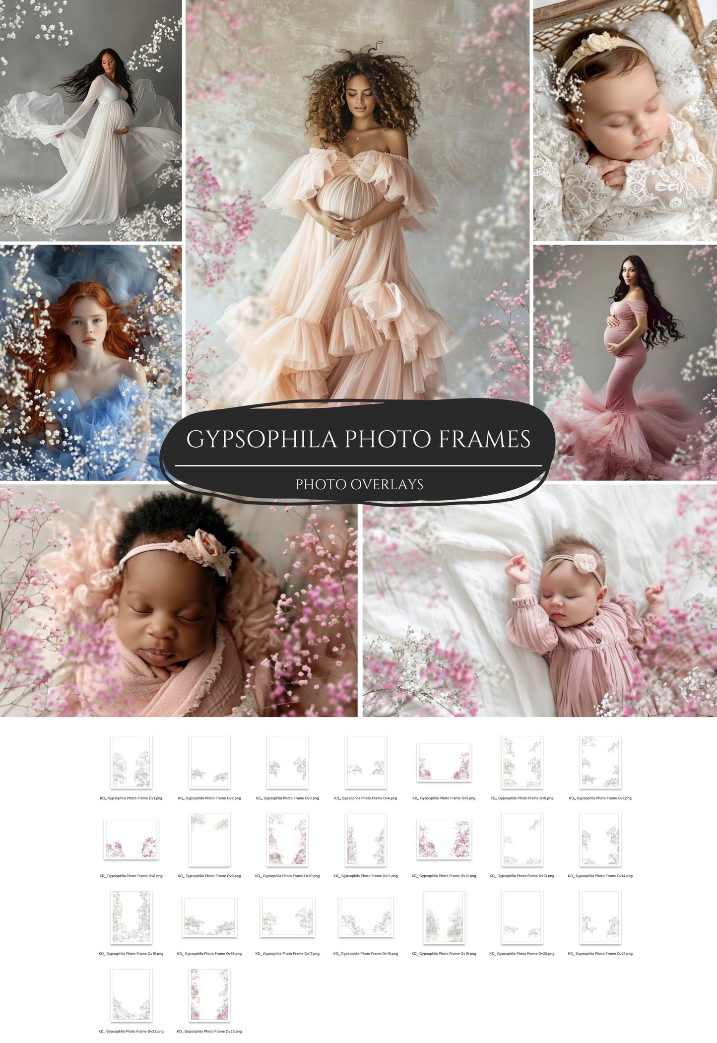 Gypsophila Frame Overlays for Maternity and Newborn Portraits