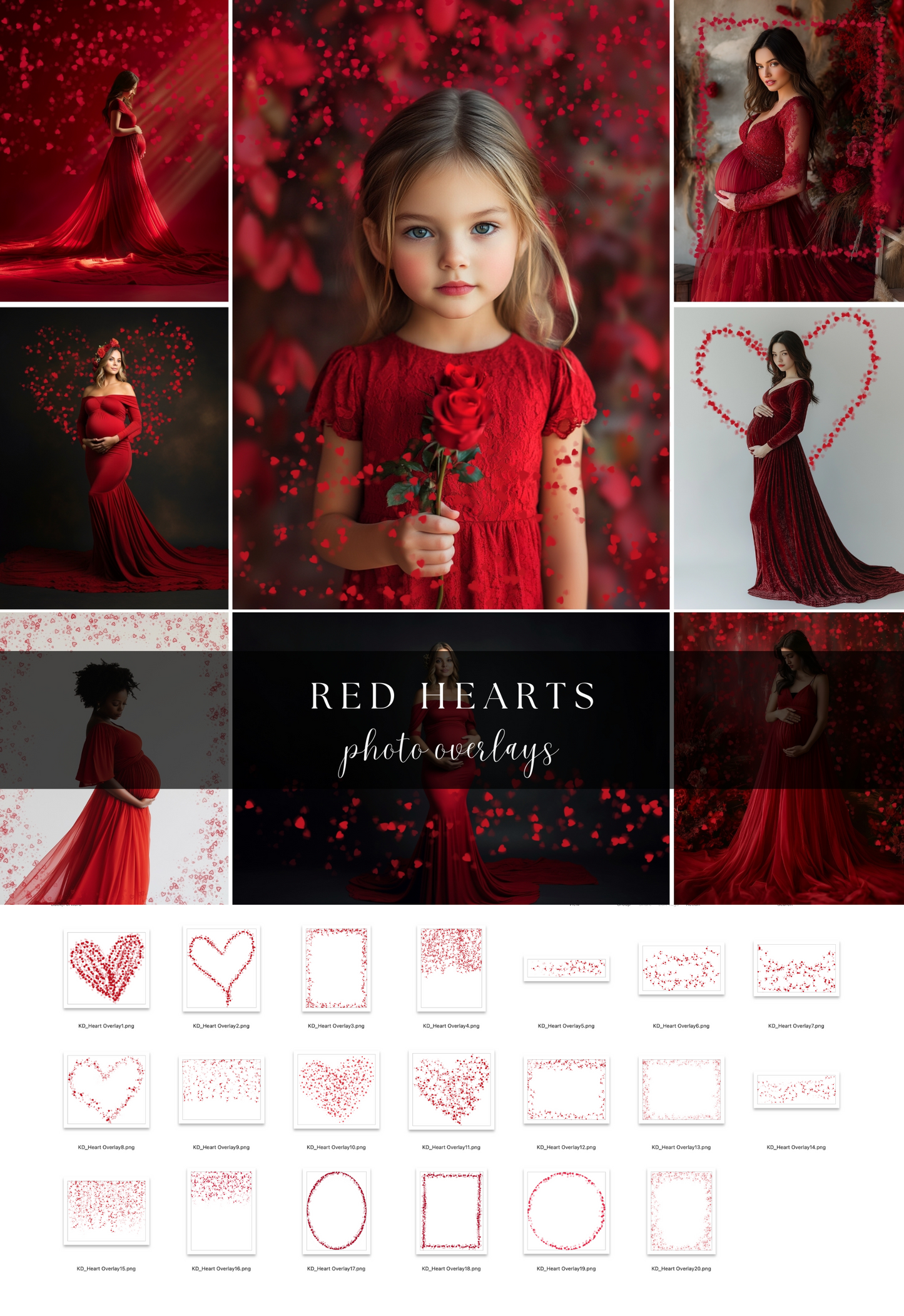 Red Hearts Valentine Photo Overlays