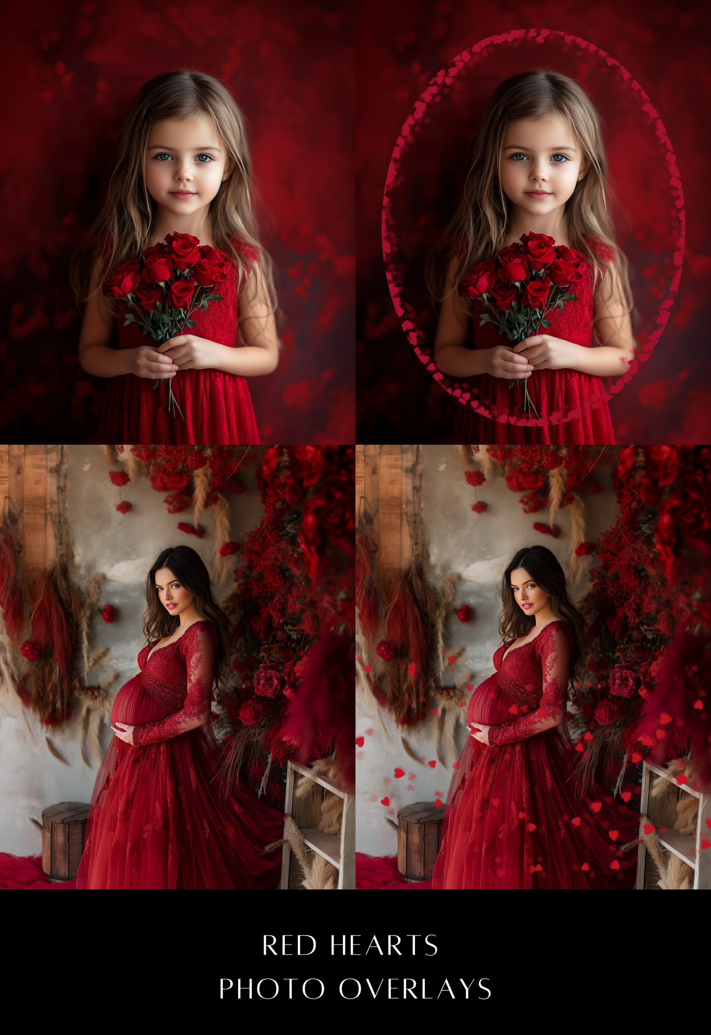 Red Hearts Valentine Photo Overlays