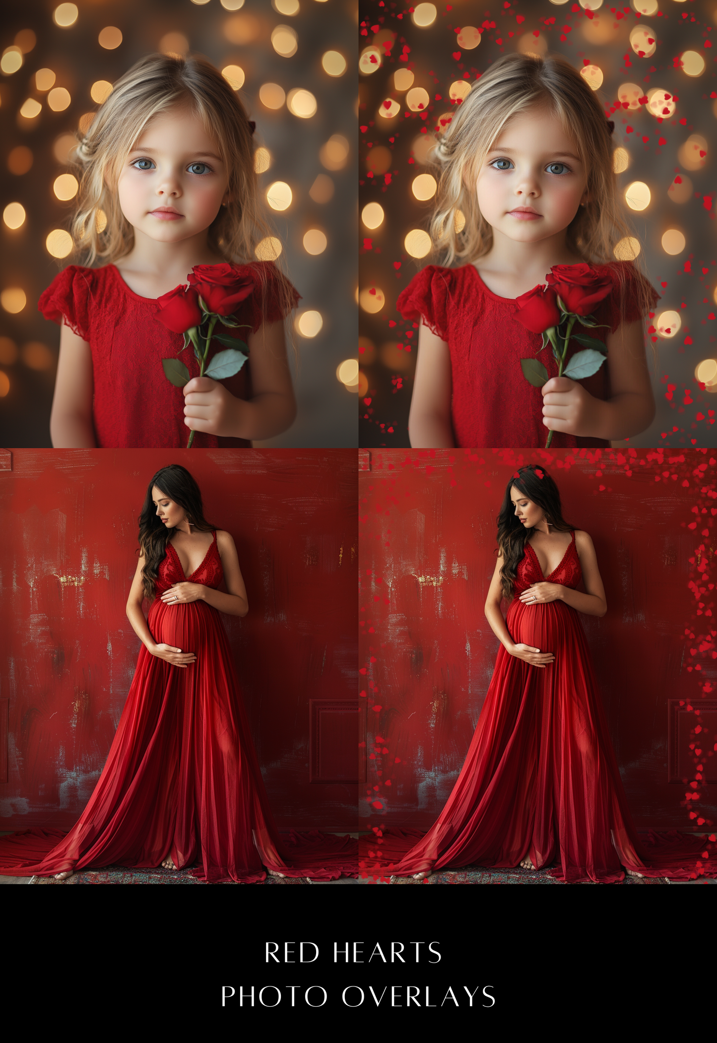 Red Hearts Valentine Photo Overlays