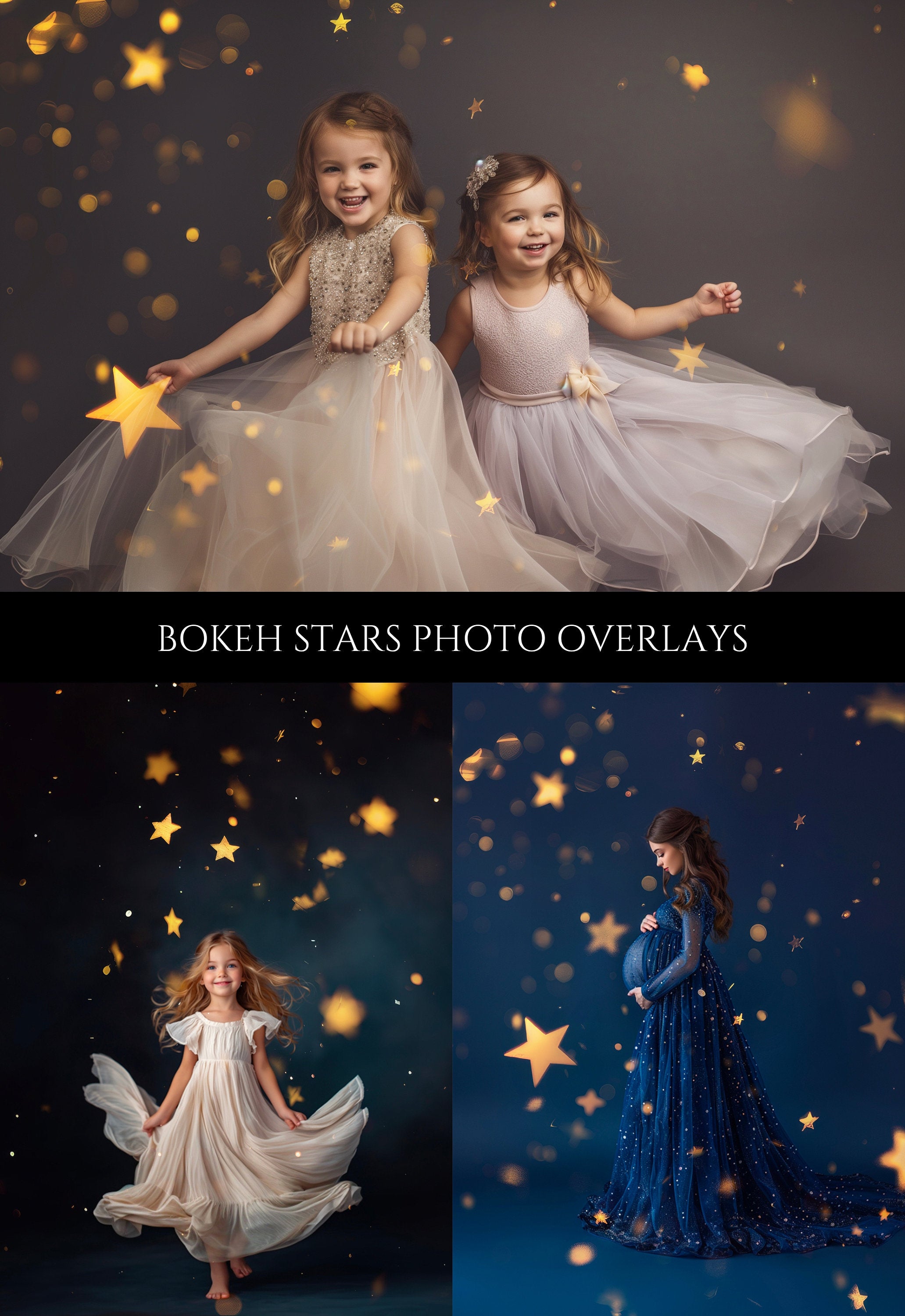 Gold Bokeh Stars Photo Overlays