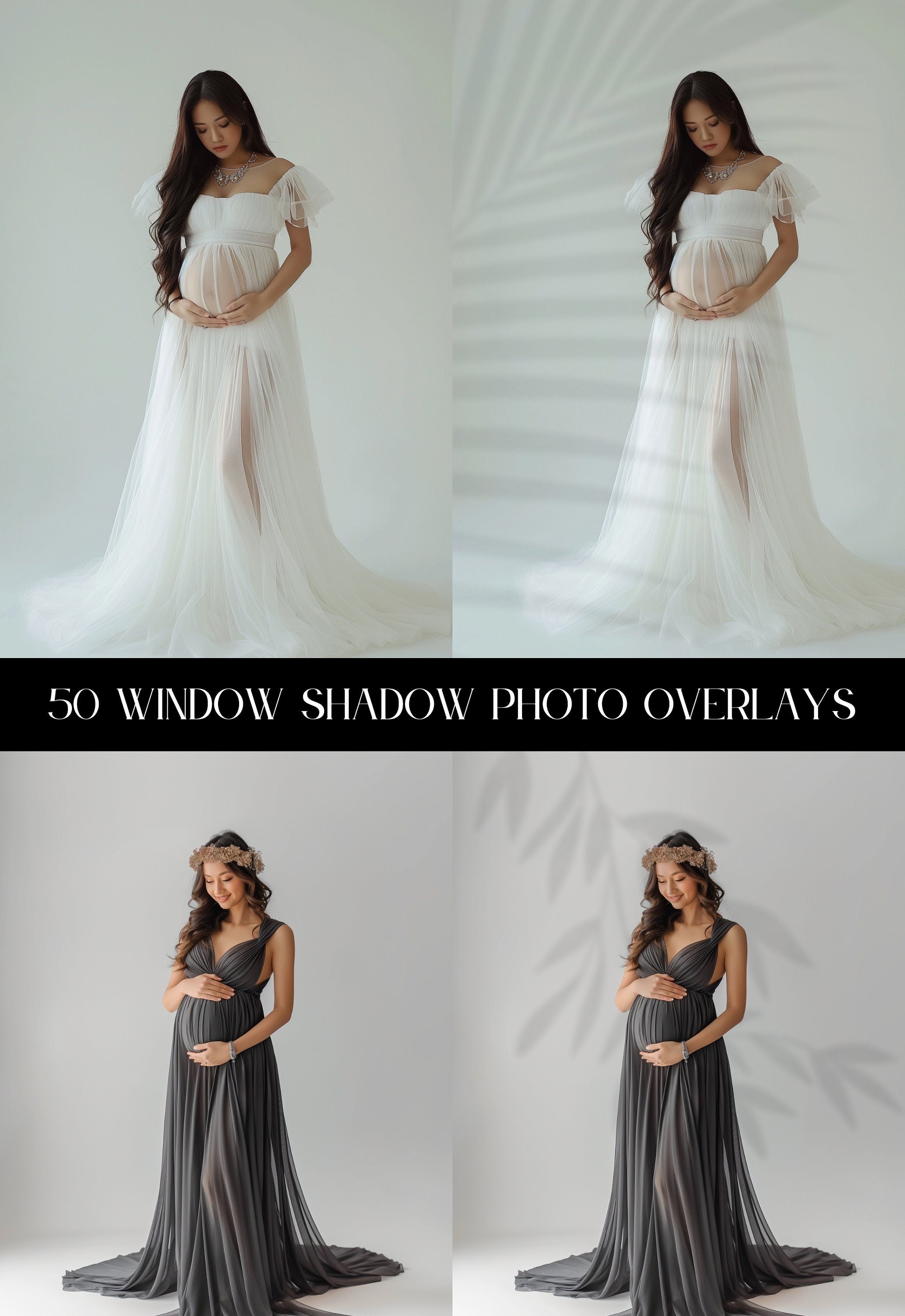 50 Window and Floral Shadow PNG Overlays: Photoshop Maternity Photography Backdrops