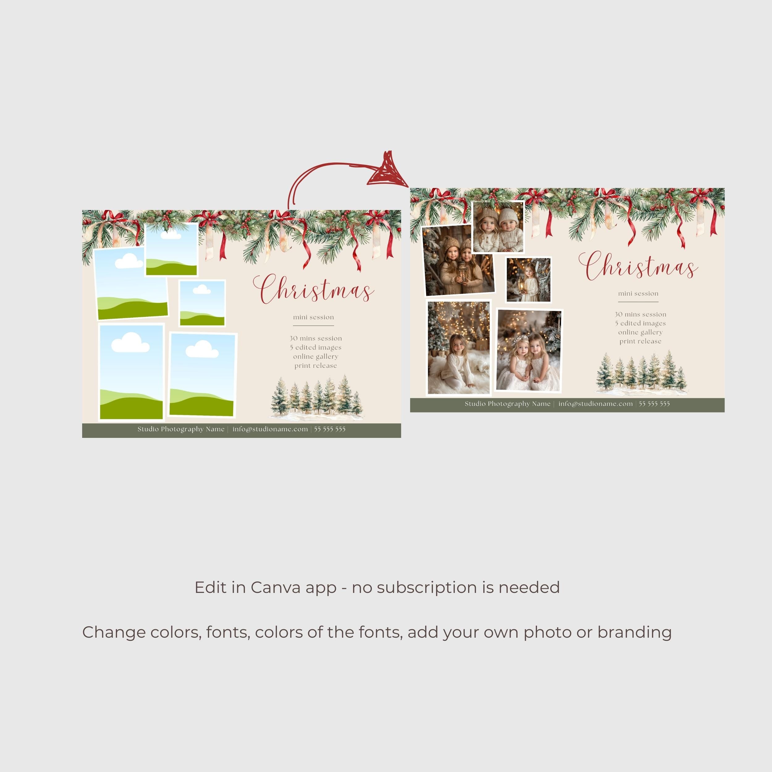 Christmas Mini Session Photography Canva Template