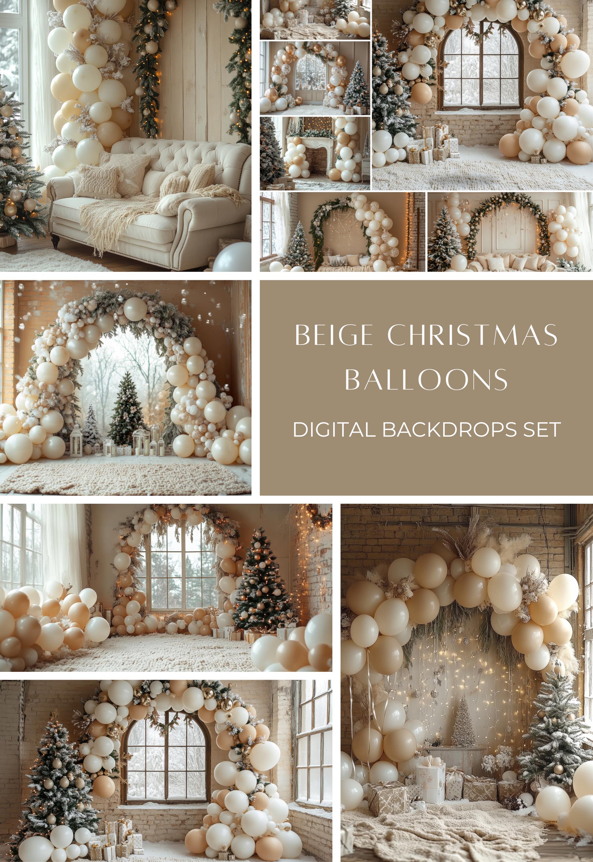 Beige Christmas Balloon Arch Digital Backdrops