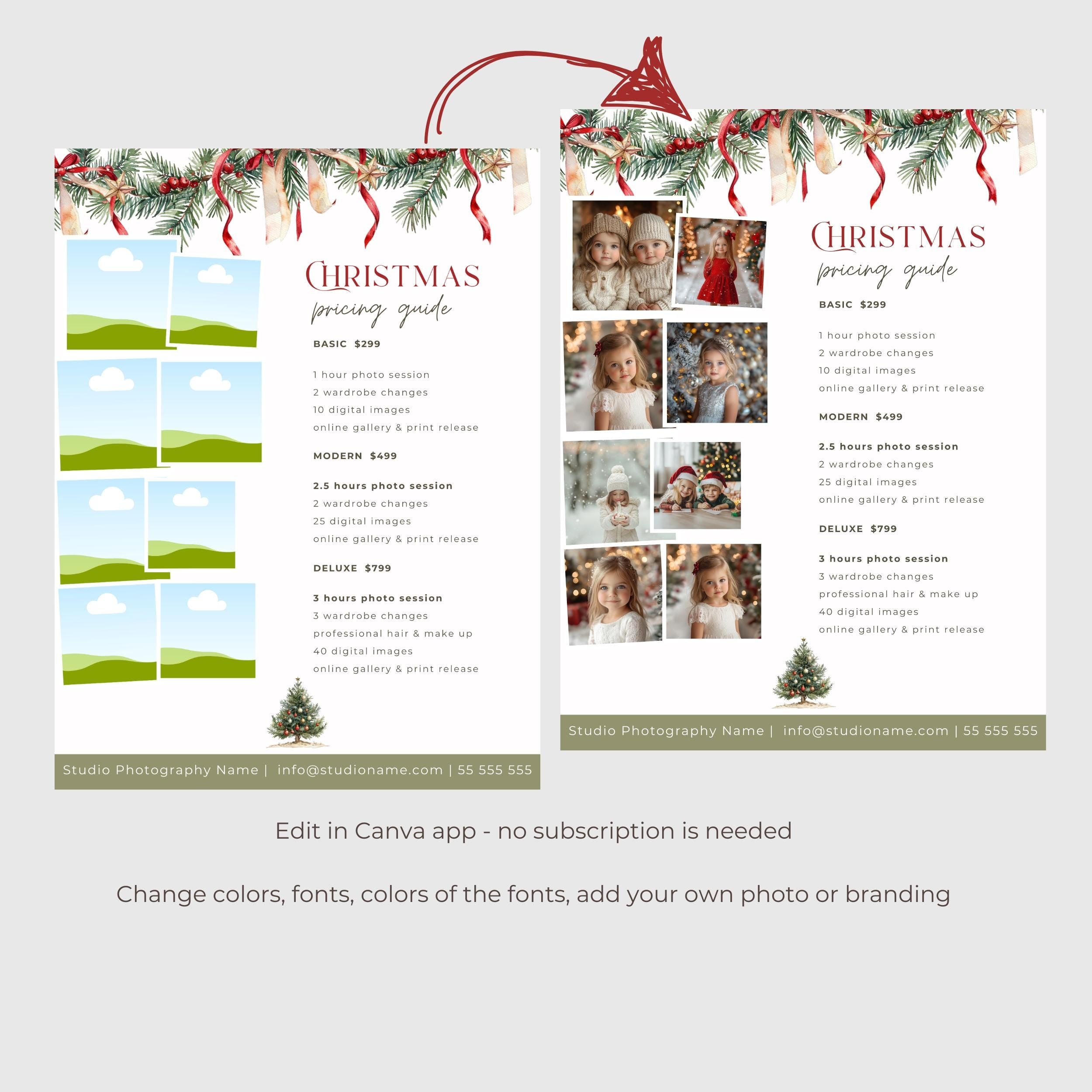 Christmas Photography Pricing Guide Template