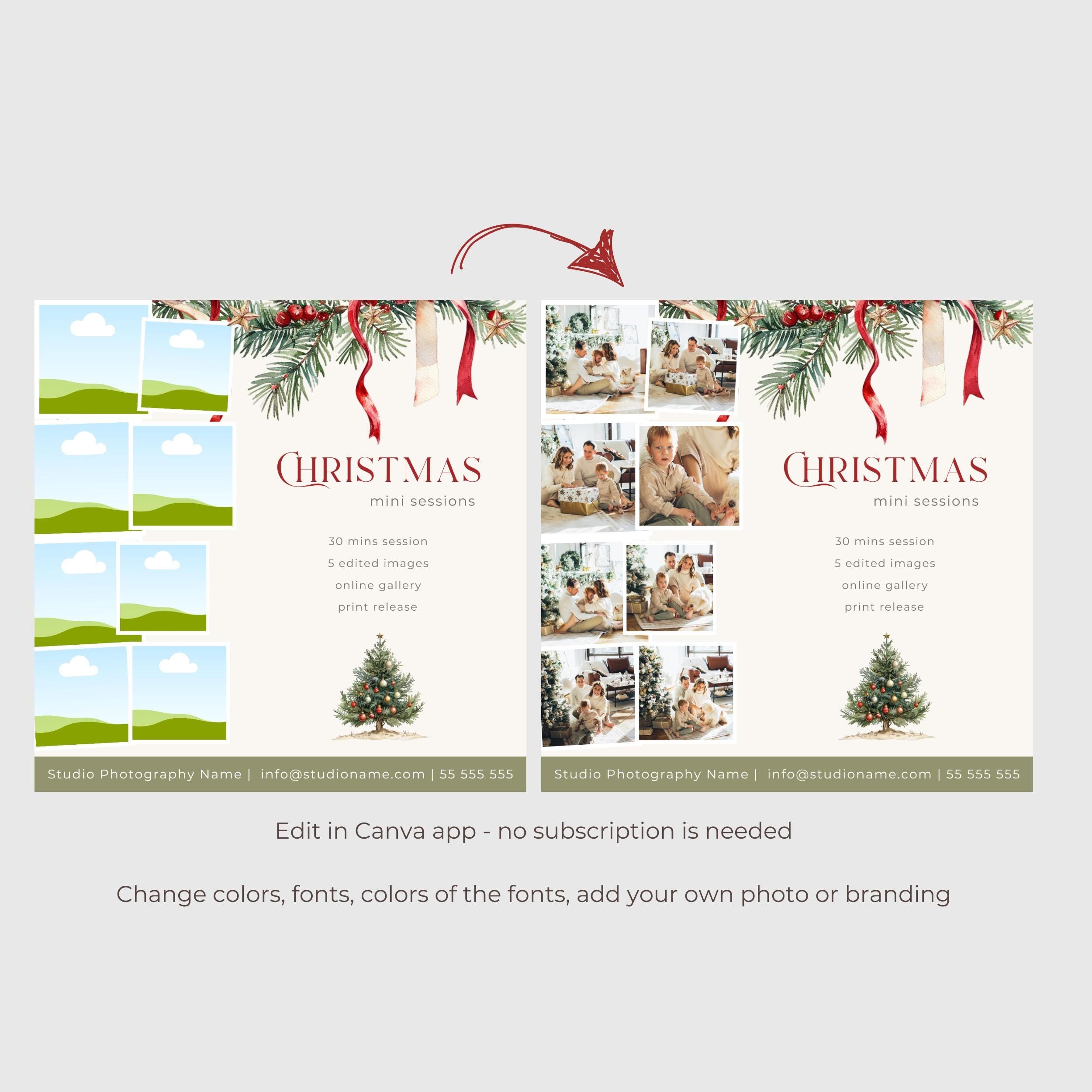 Christmas Mini Session Photography Canva Template