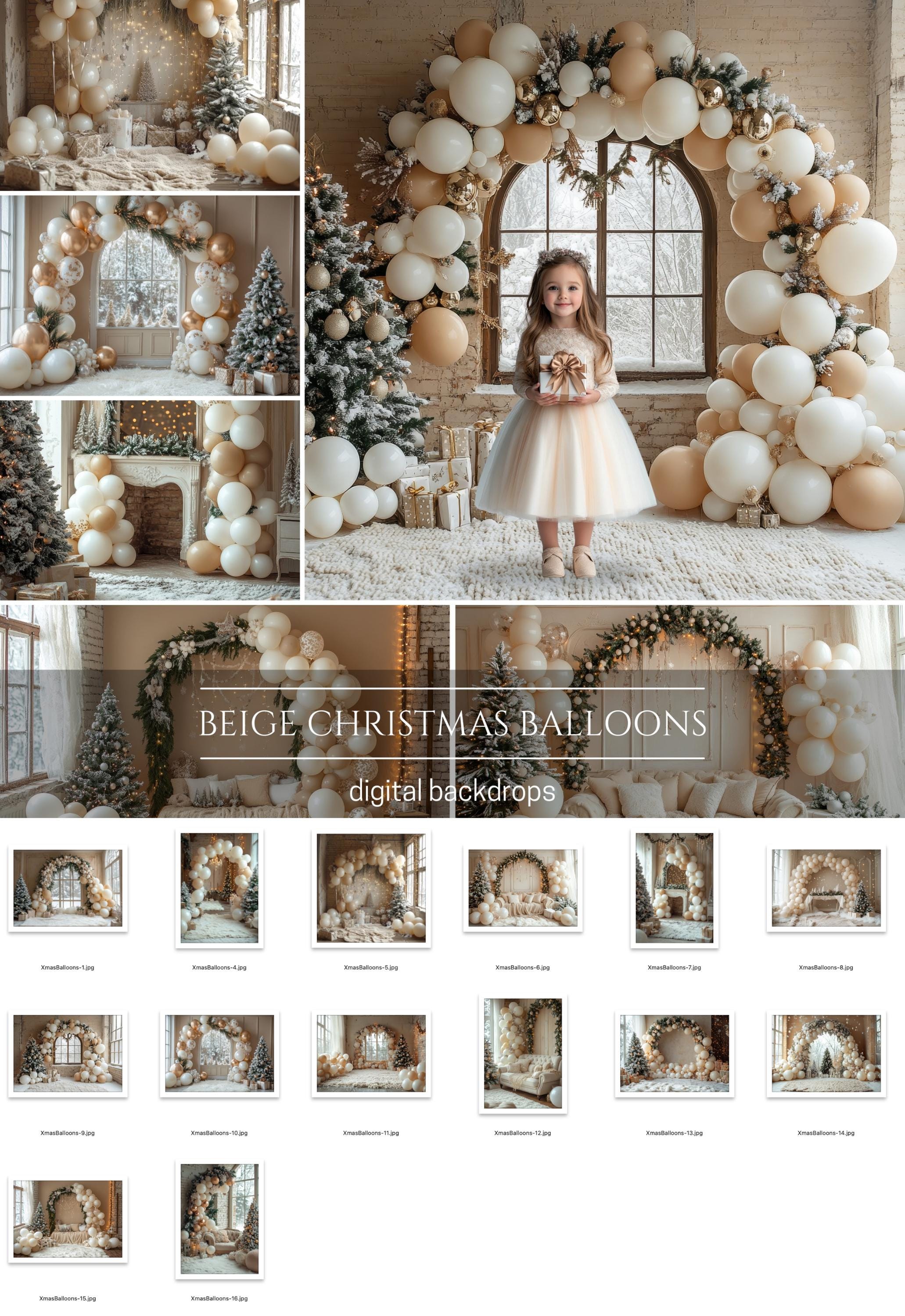 Beige Christmas Balloon Arch Digital Backdrops