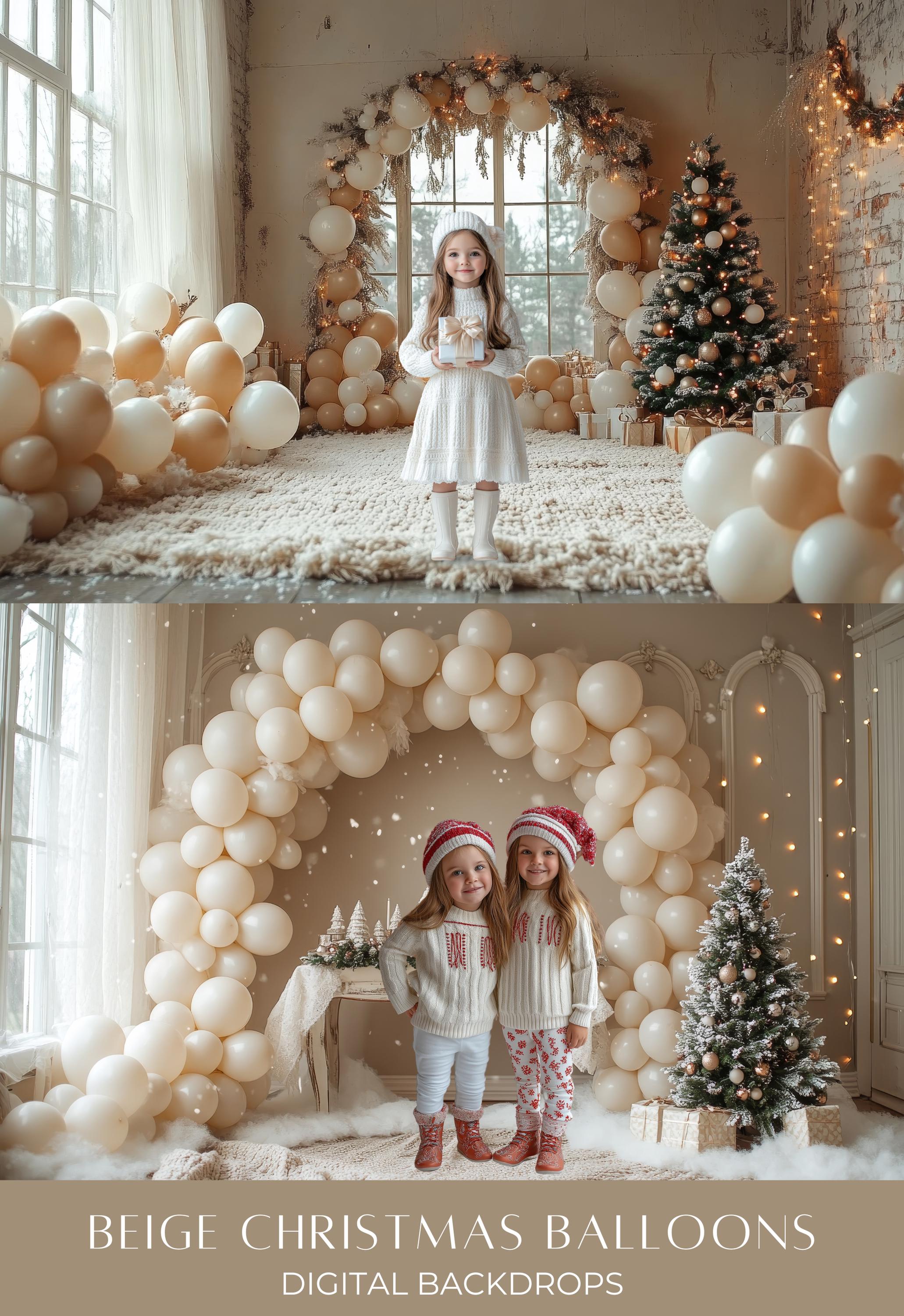 Beige Christmas Balloon Arch Digital Backdrops