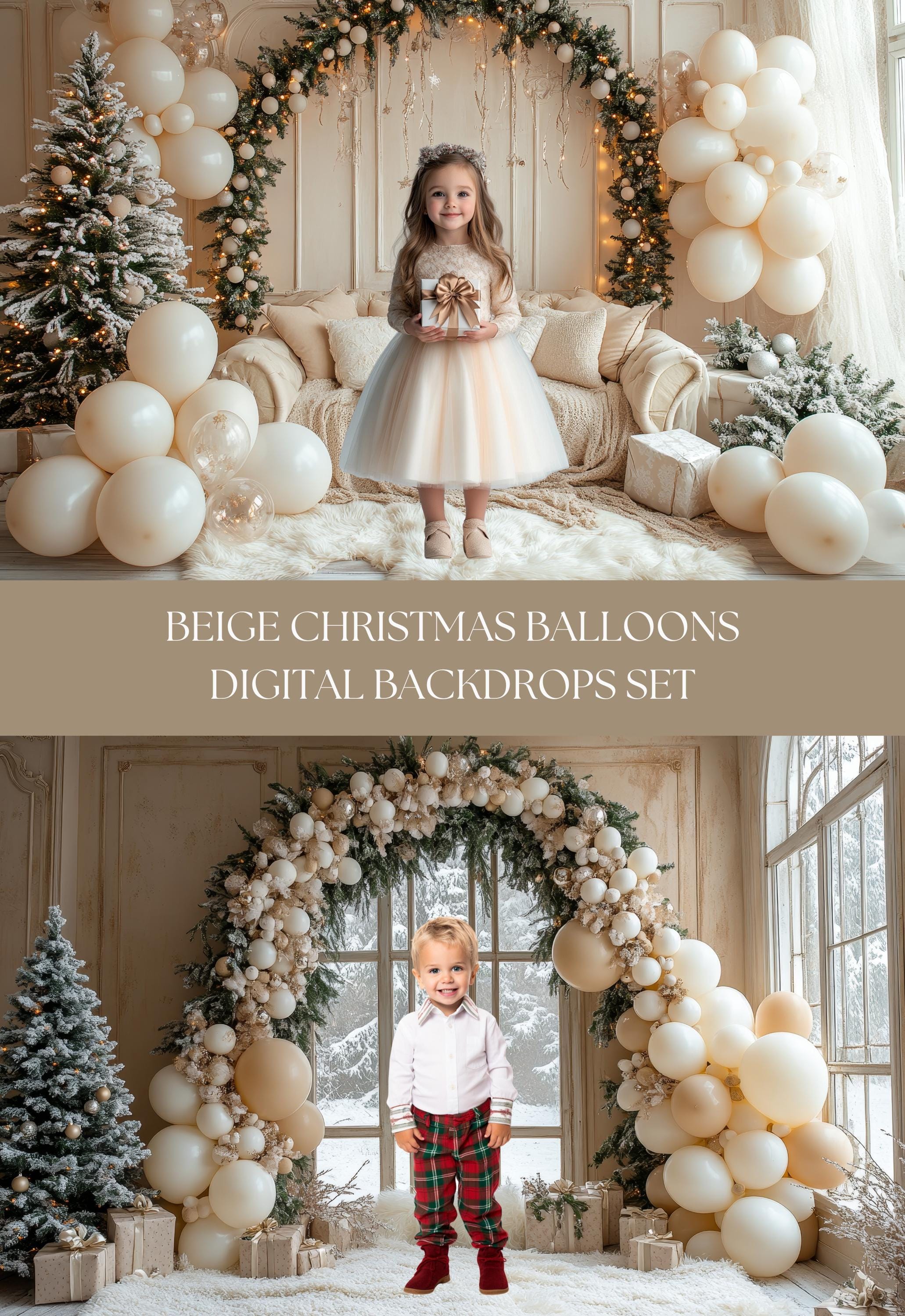 Beige Christmas Balloon Arch Digital Backdrops