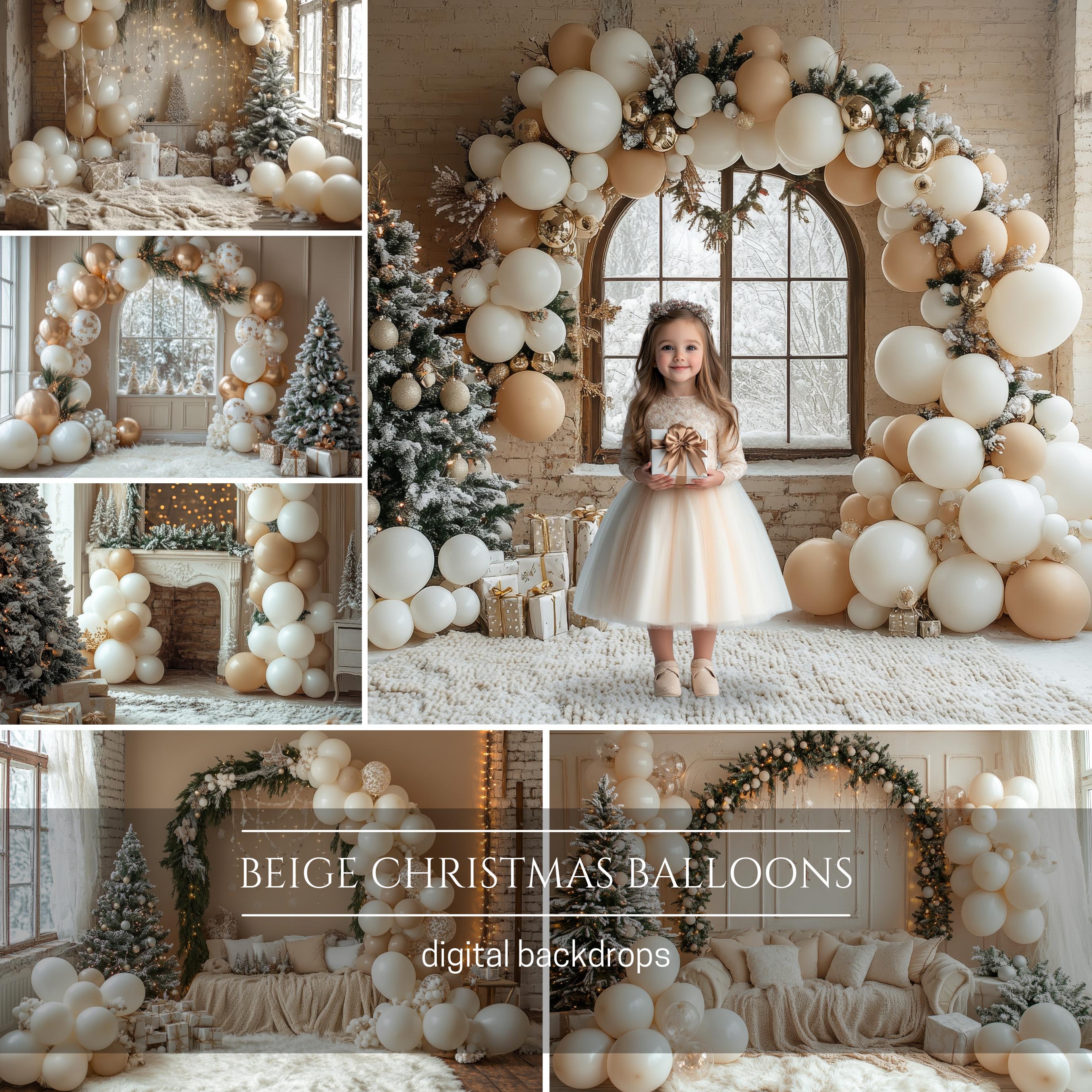 Beige Christmas Balloon Arch Digital Backdrops