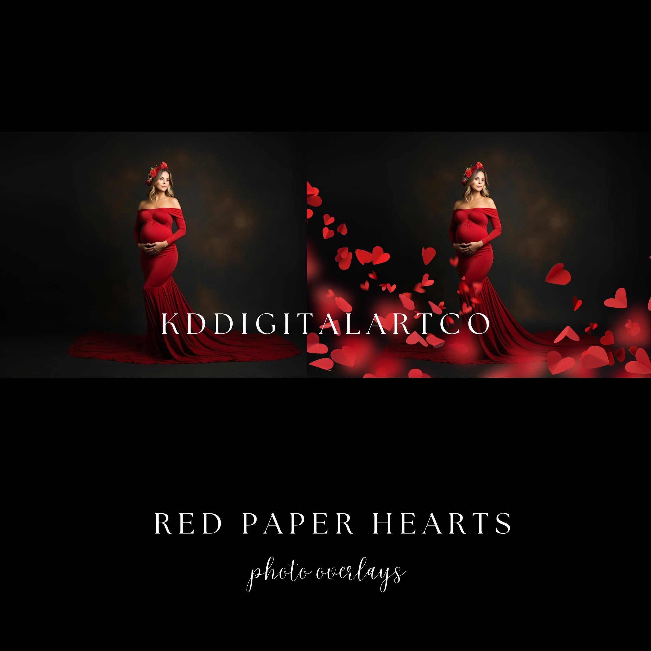 Red Paper Hearts Photo Overlays