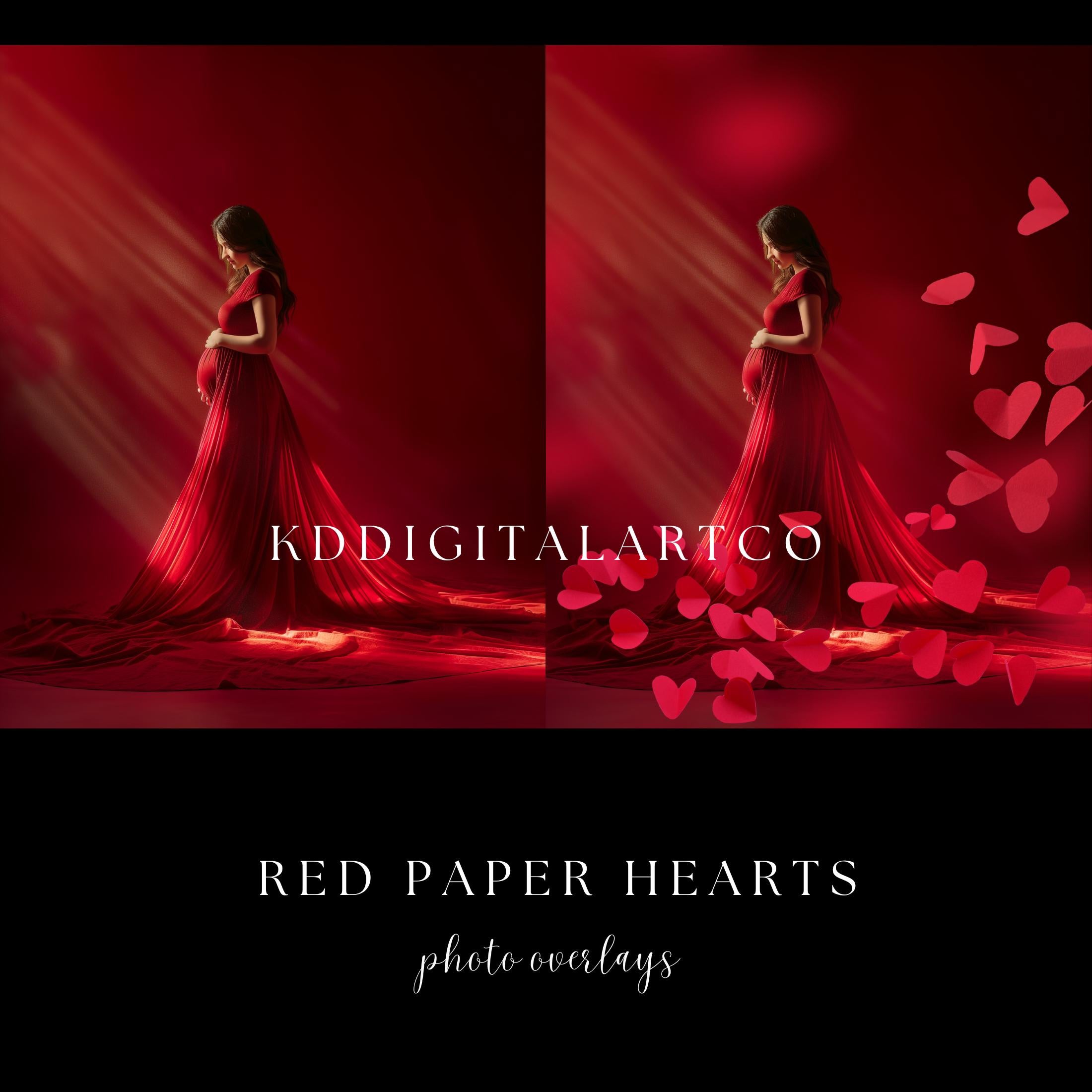 Red Paper Hearts Photo Overlays