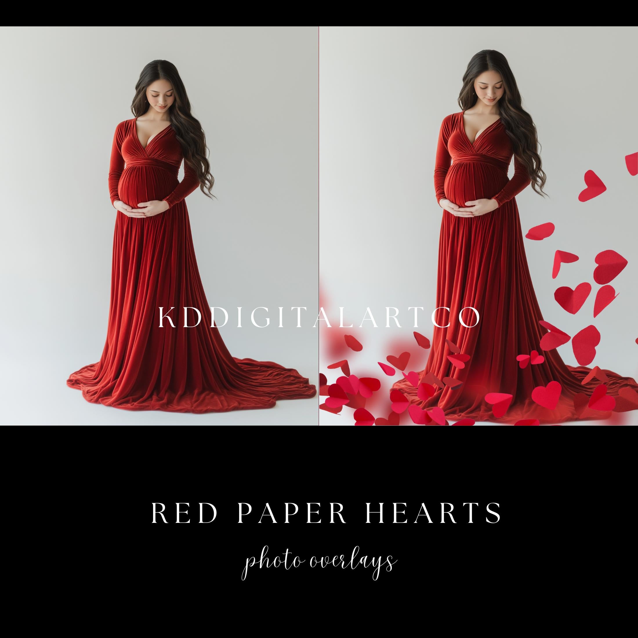 Red Paper Hearts Photo Overlays