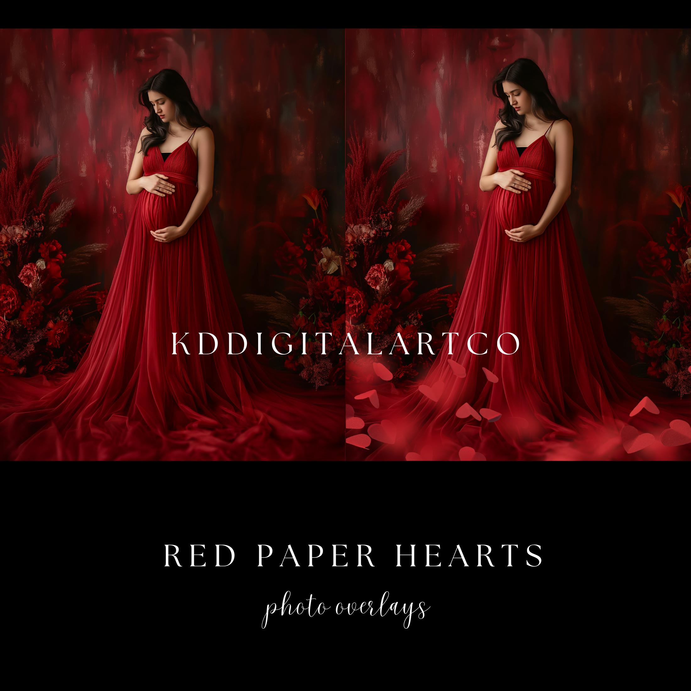 Red Paper Hearts Photo Overlays