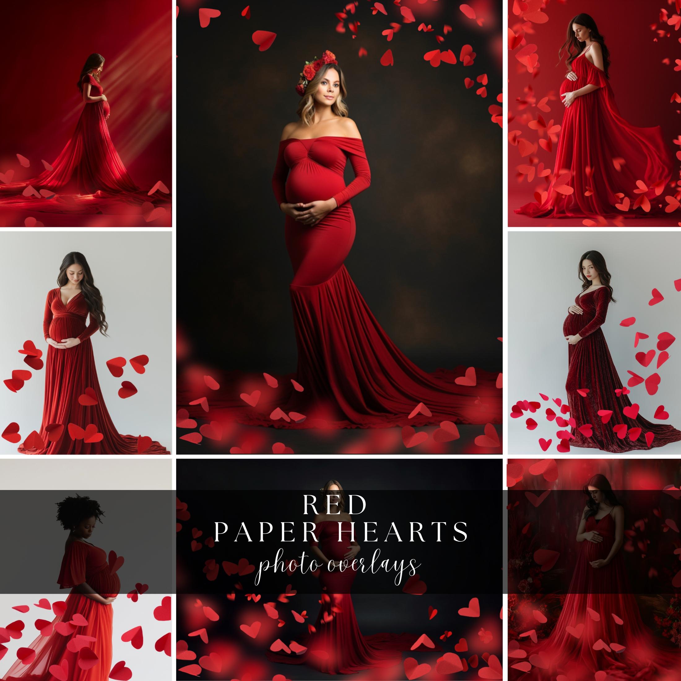 Red Paper Hearts Photo Overlays