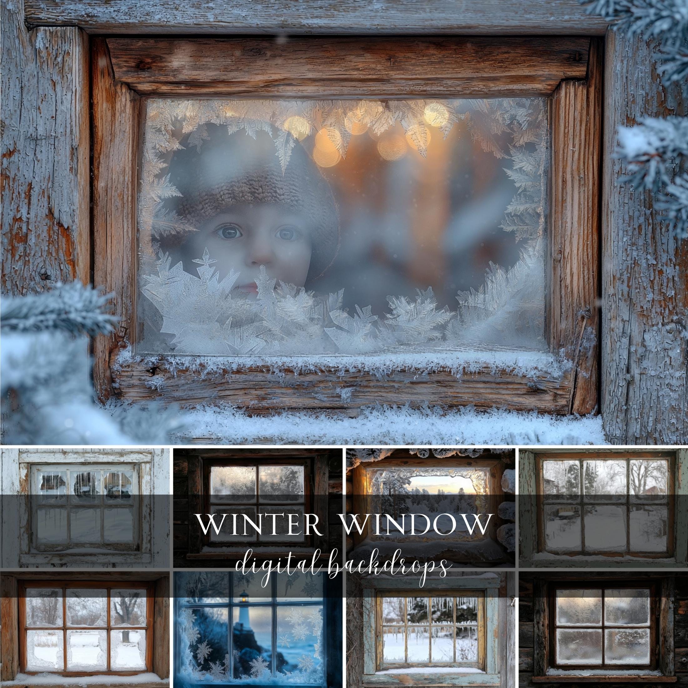 Frosted Window Christmas Digital Backdrops
