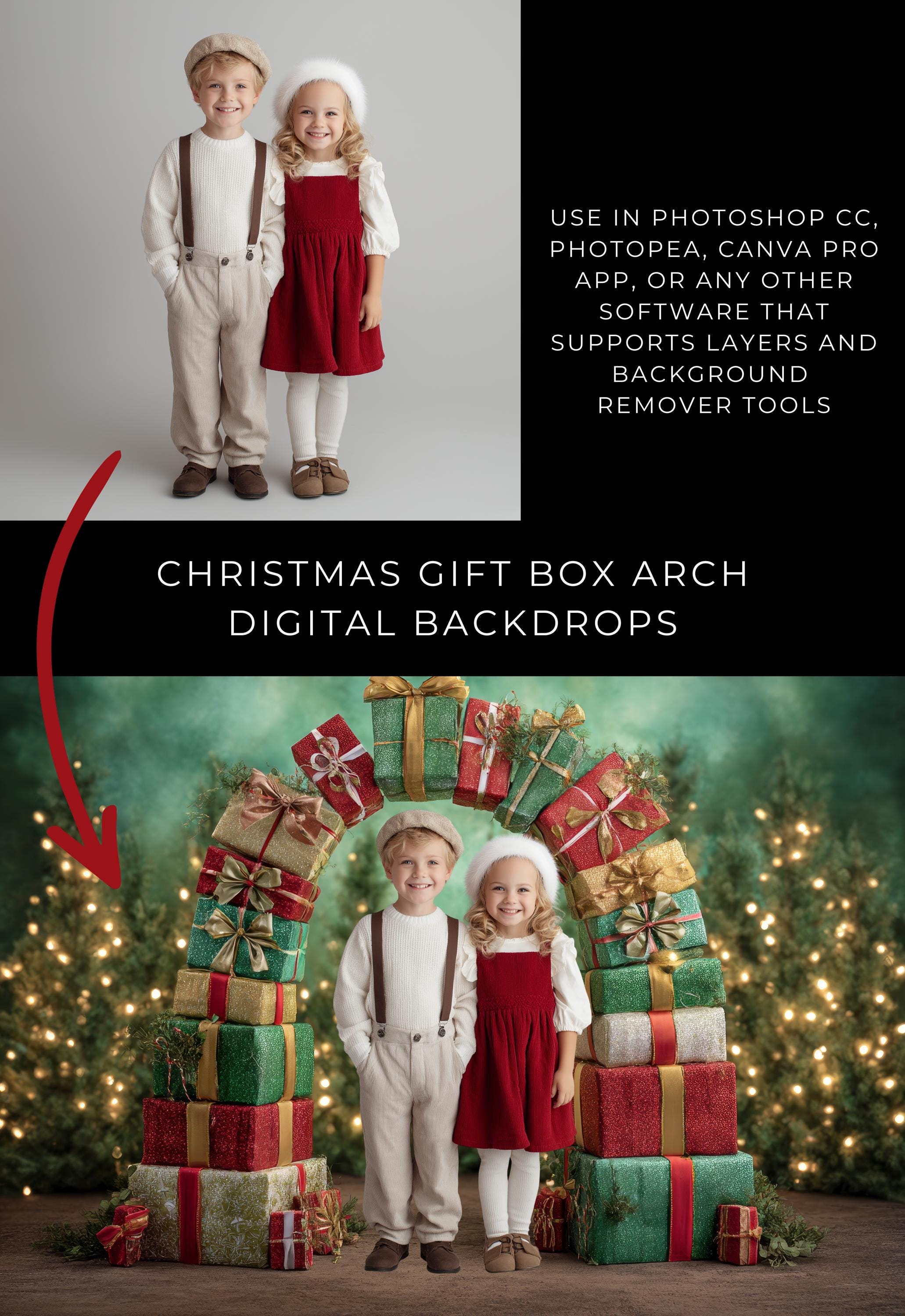Christmas Gift Box Arch Digital Backdrops