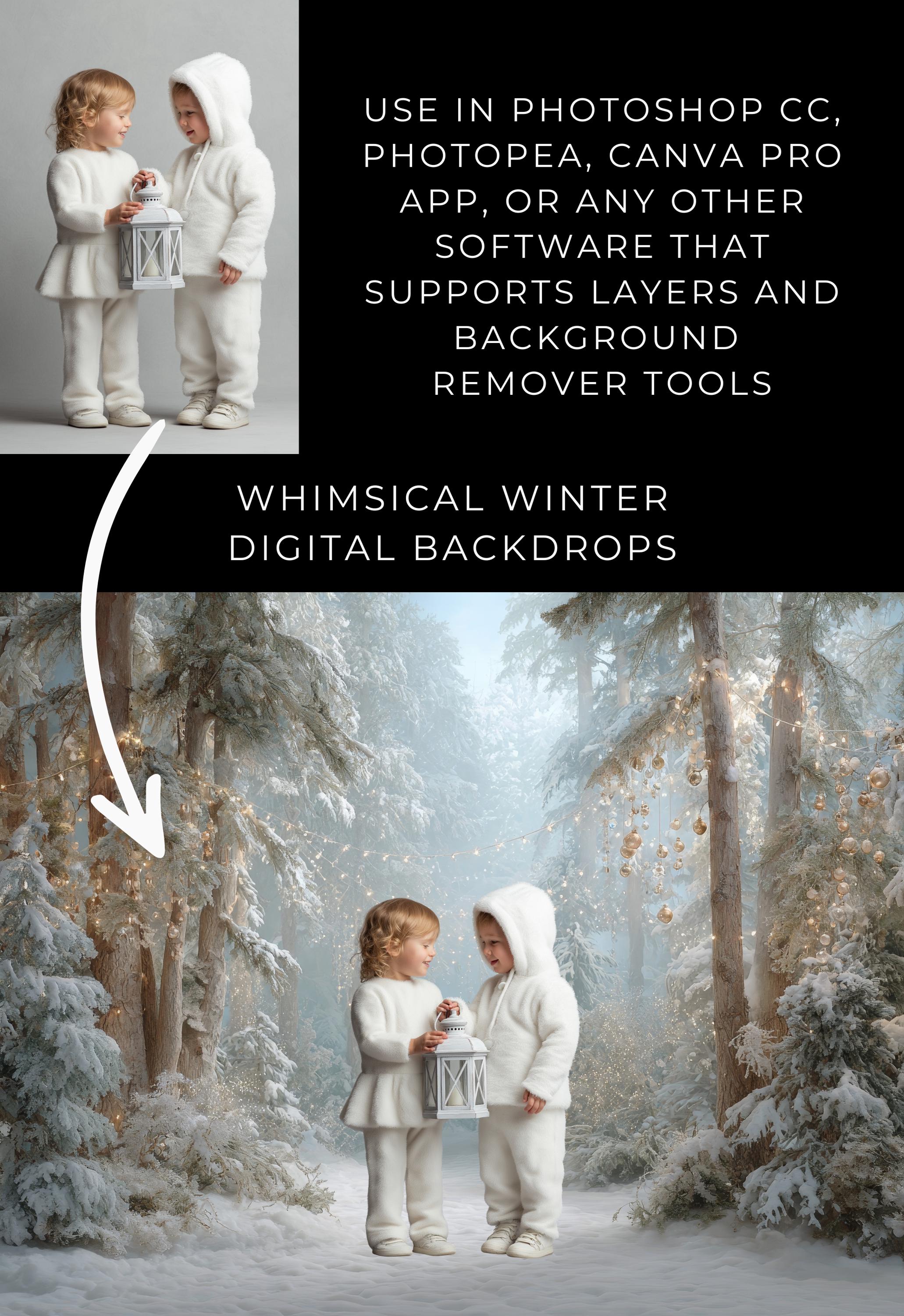 Whimscial Winter Forest Digital Backdrops