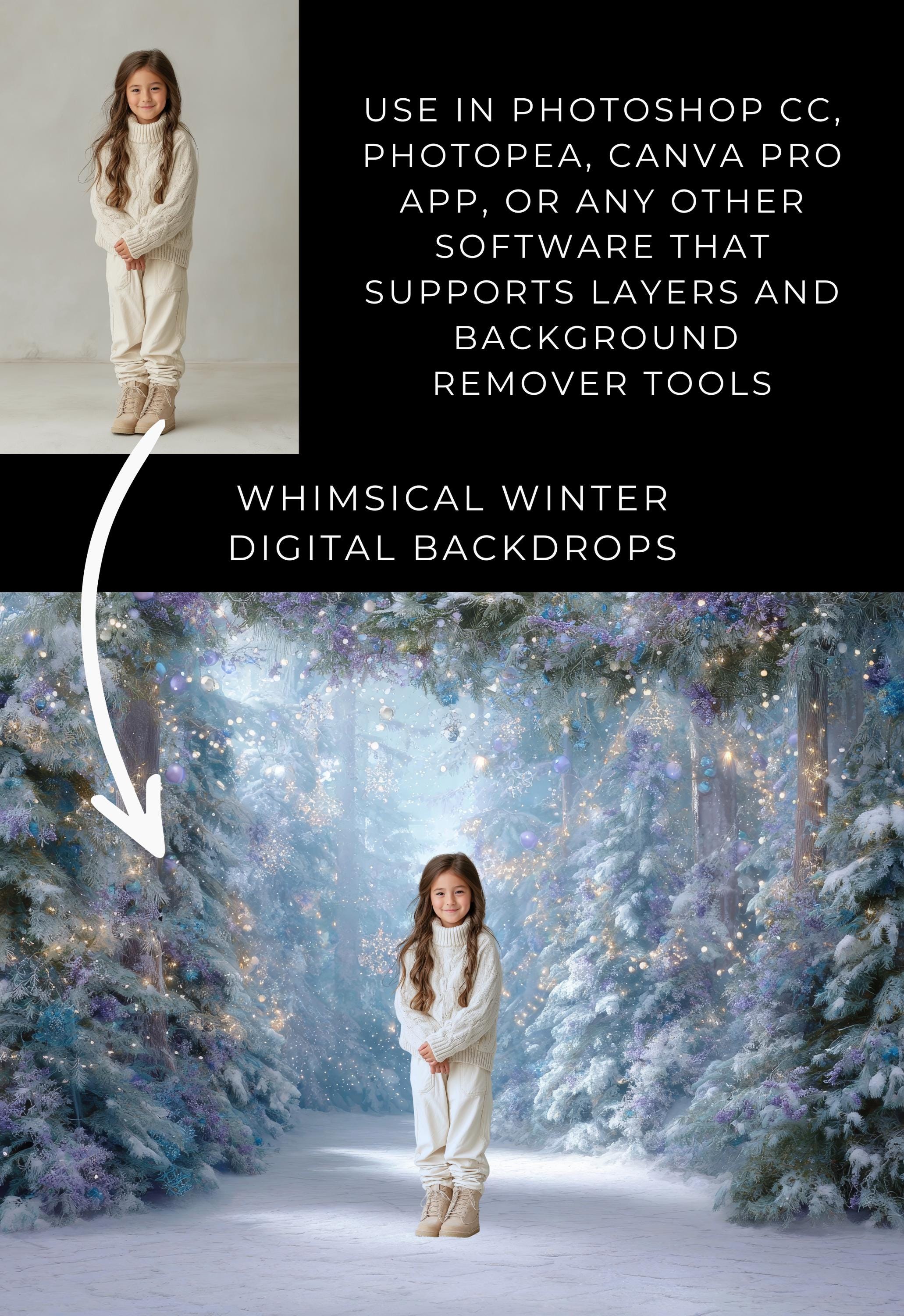 Whimscial Winter Forest Digital Backdrops