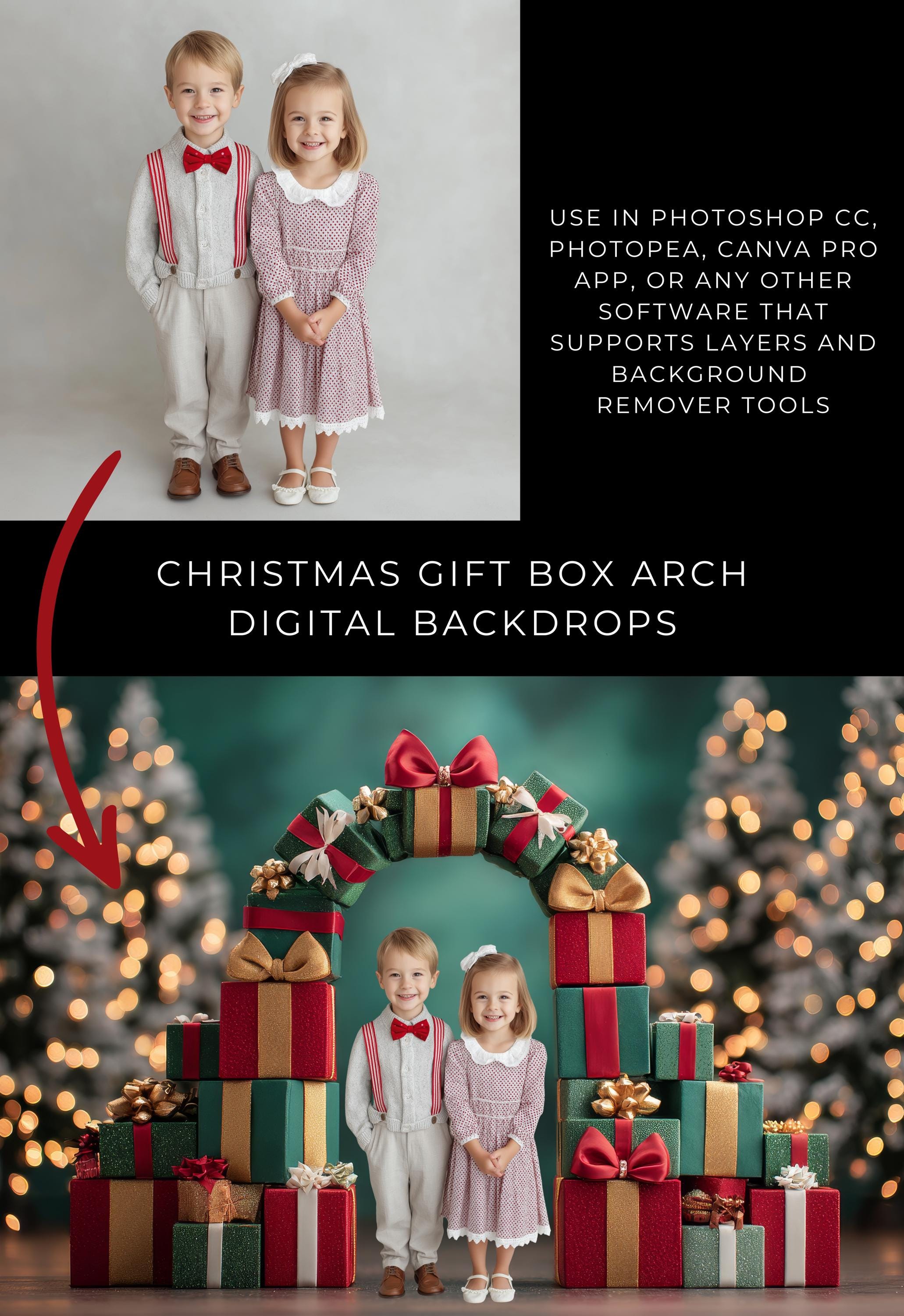 Christmas Gift Box Arch Digital Backdrops