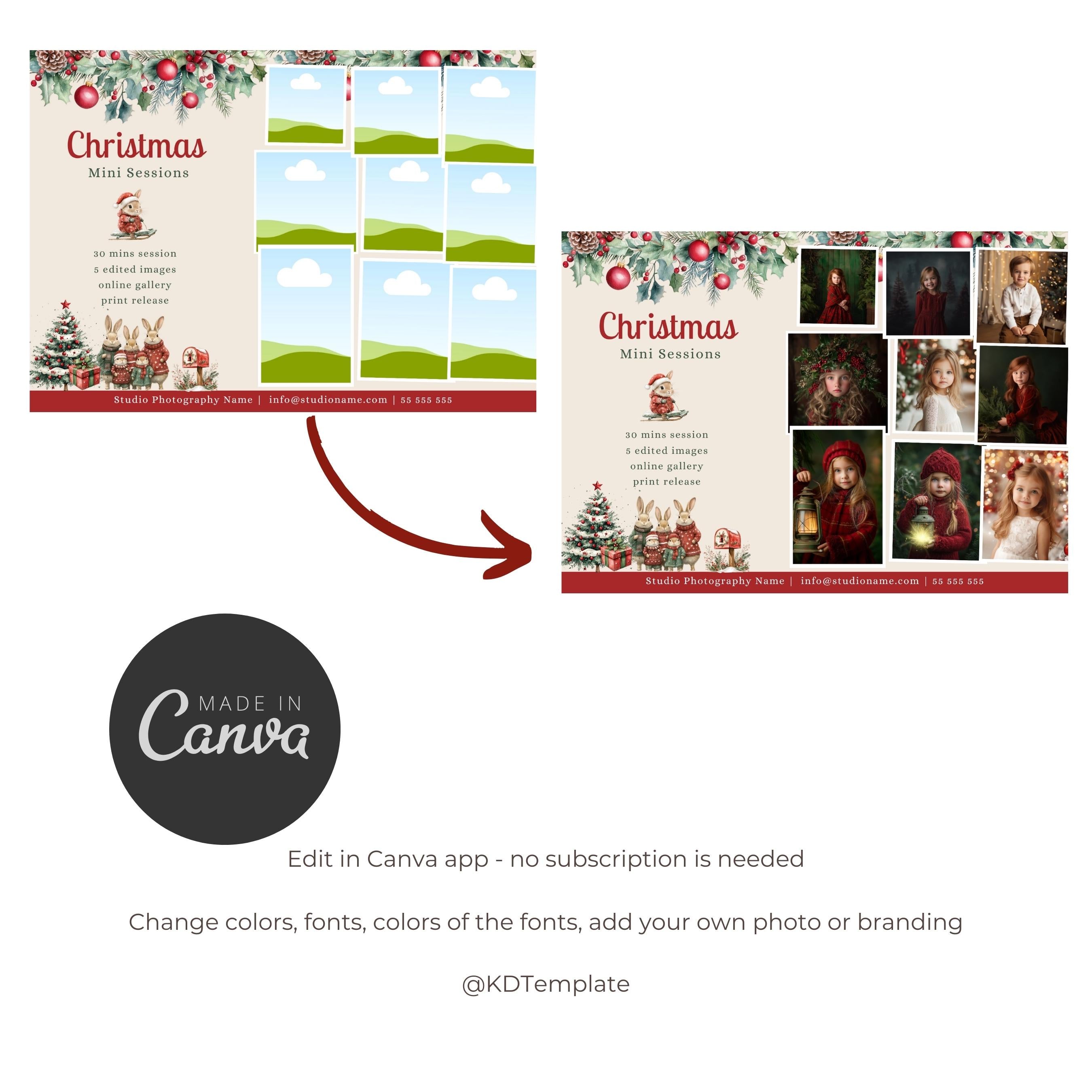 Christmas Mini Session Photography Canva Template
